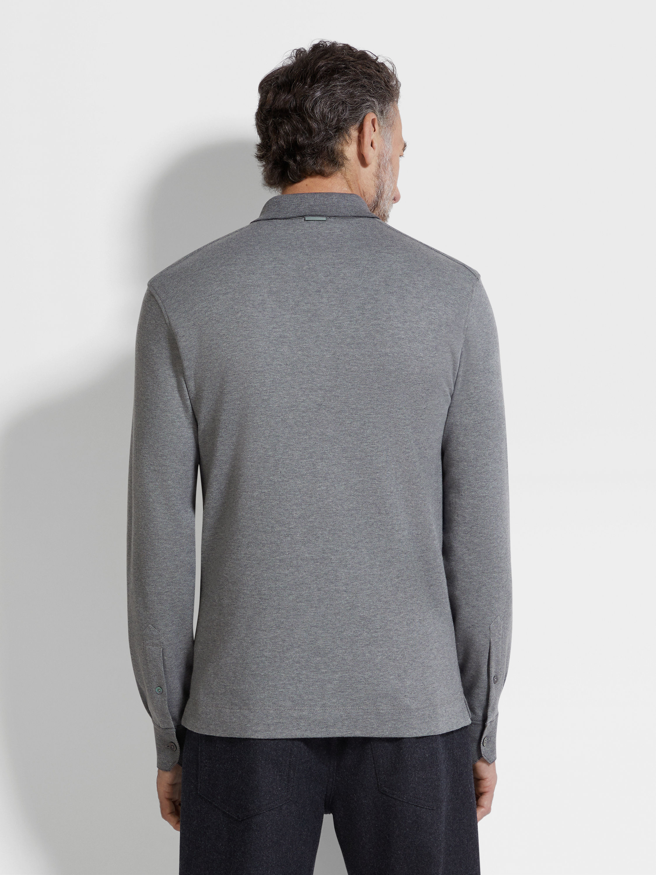 Grey Mélange Cotton Polo Shirt Product detail photo #4