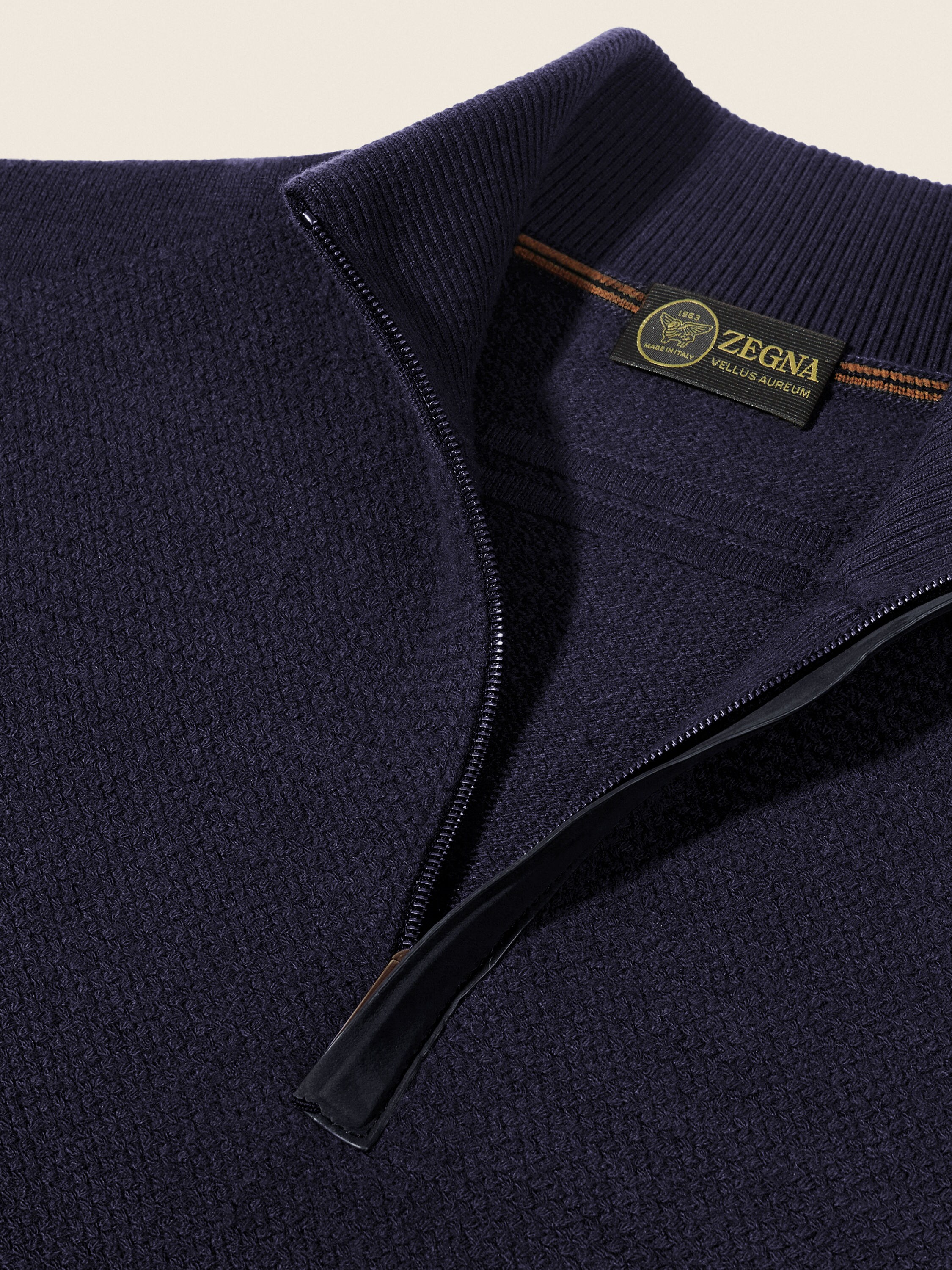 Navy Blue Vellus Aureum Zip Mock Neck Product detail photo #5