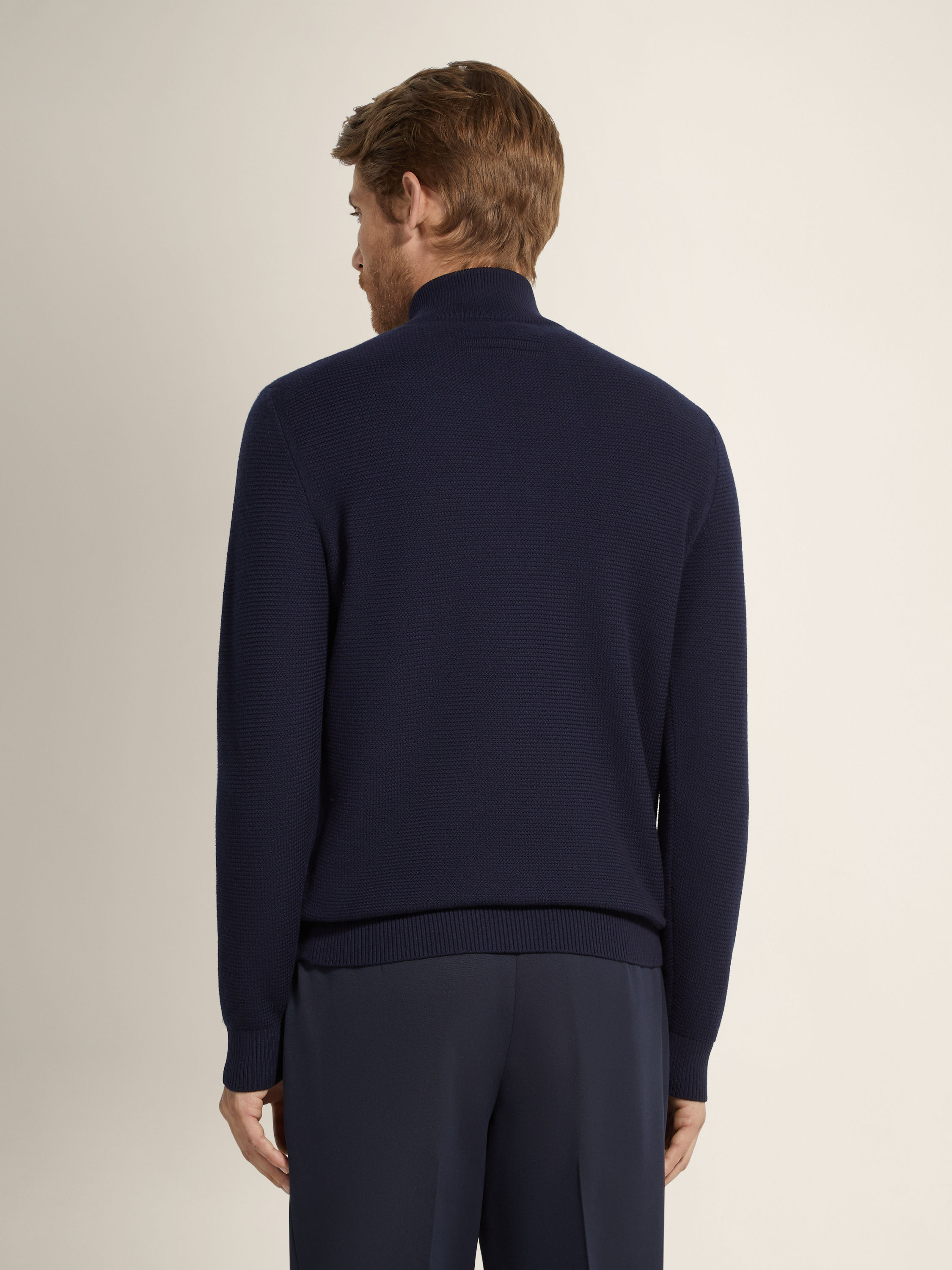 Navy Blue Vellus Aureum Zip Mock Neck Product detail photo #4
