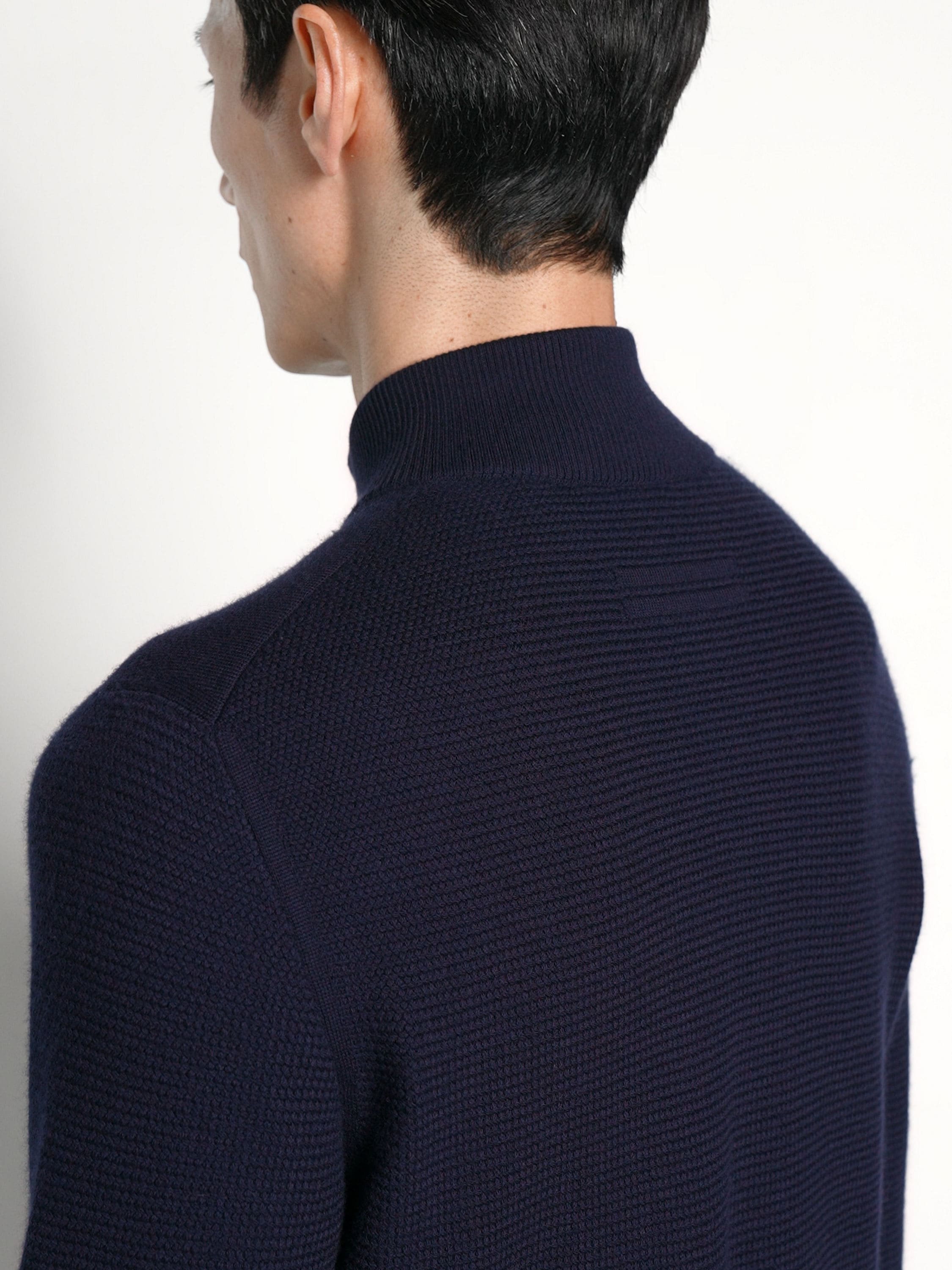 Navy Blue Vellus Aureum Zip Mock Neck