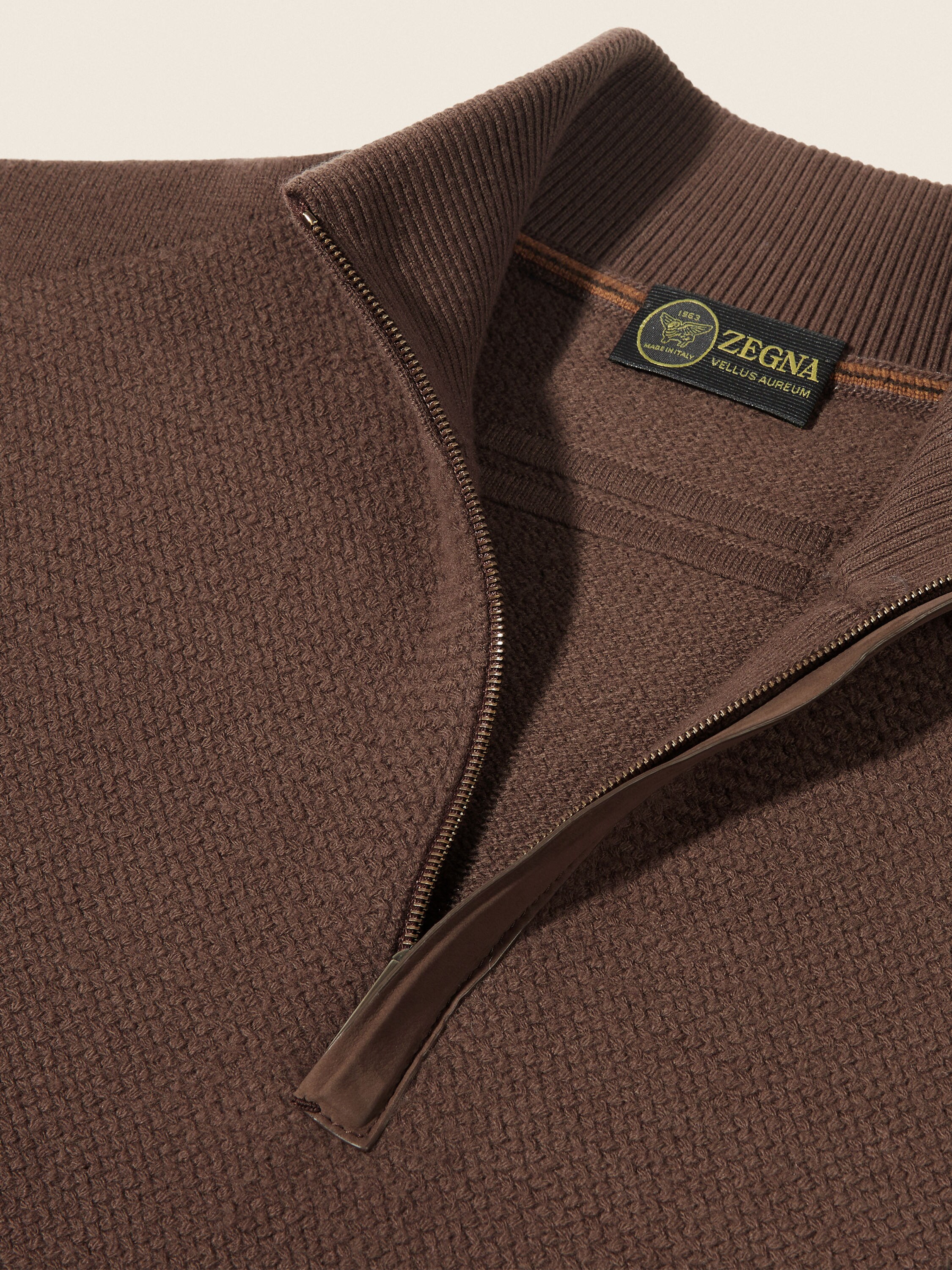 Brown Vellus Aureum Zip Mock Neck Product detail photo #5