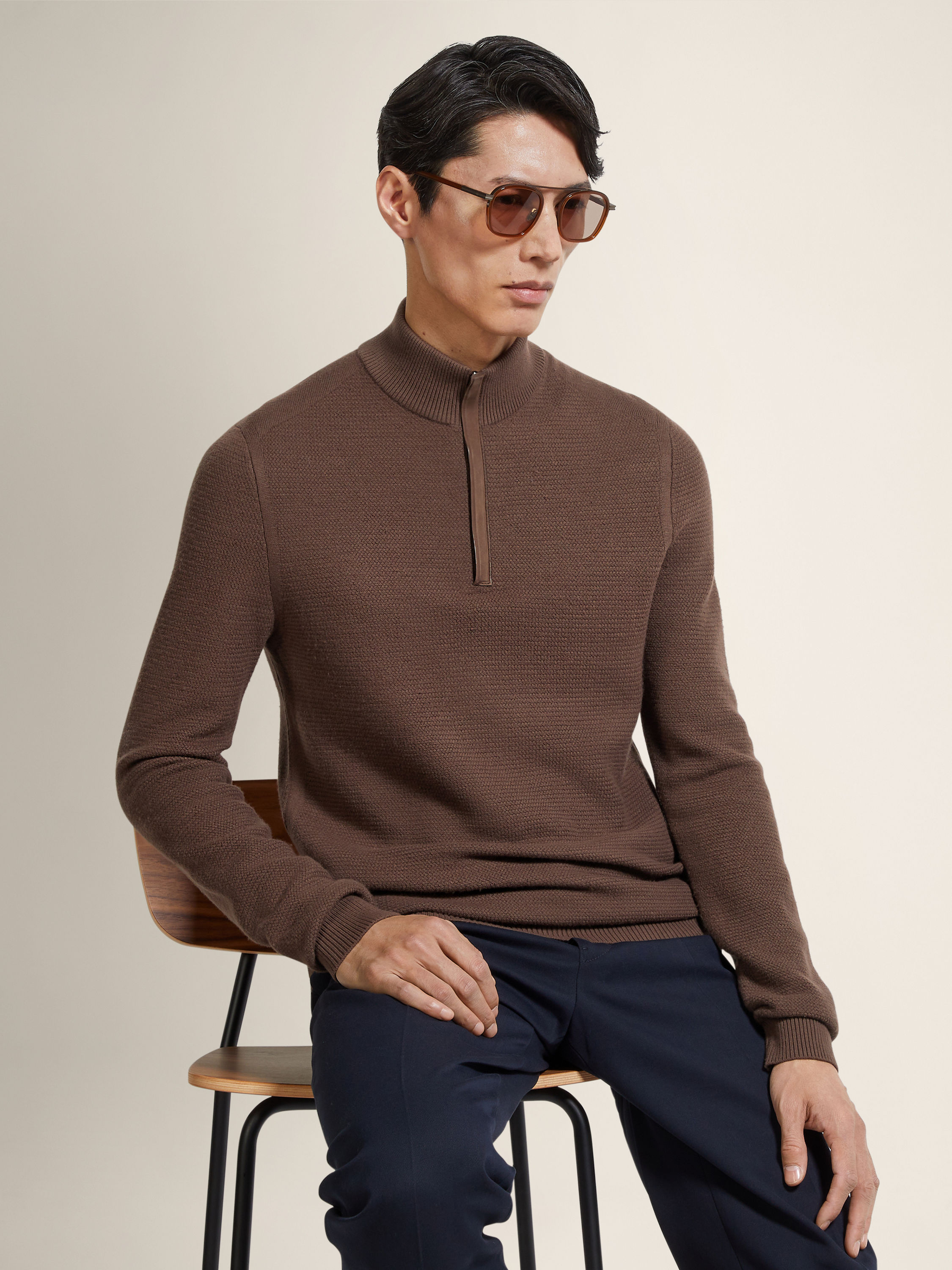 Brown Vellus Aureum Zip Mock Neck Product detail photo #2