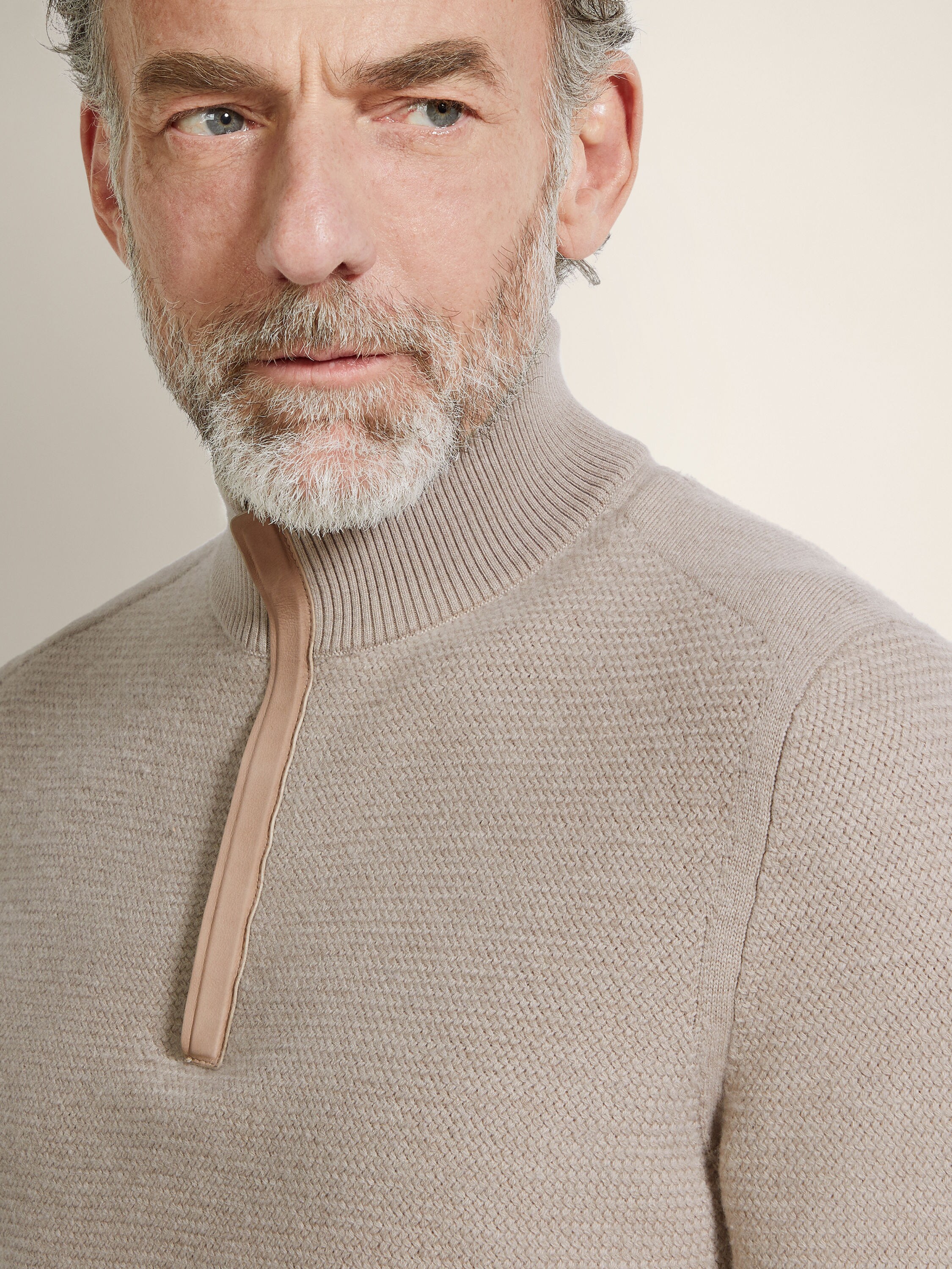 Light Taupe Vellus Aureum Zip Mock Neck Product detail photo #1