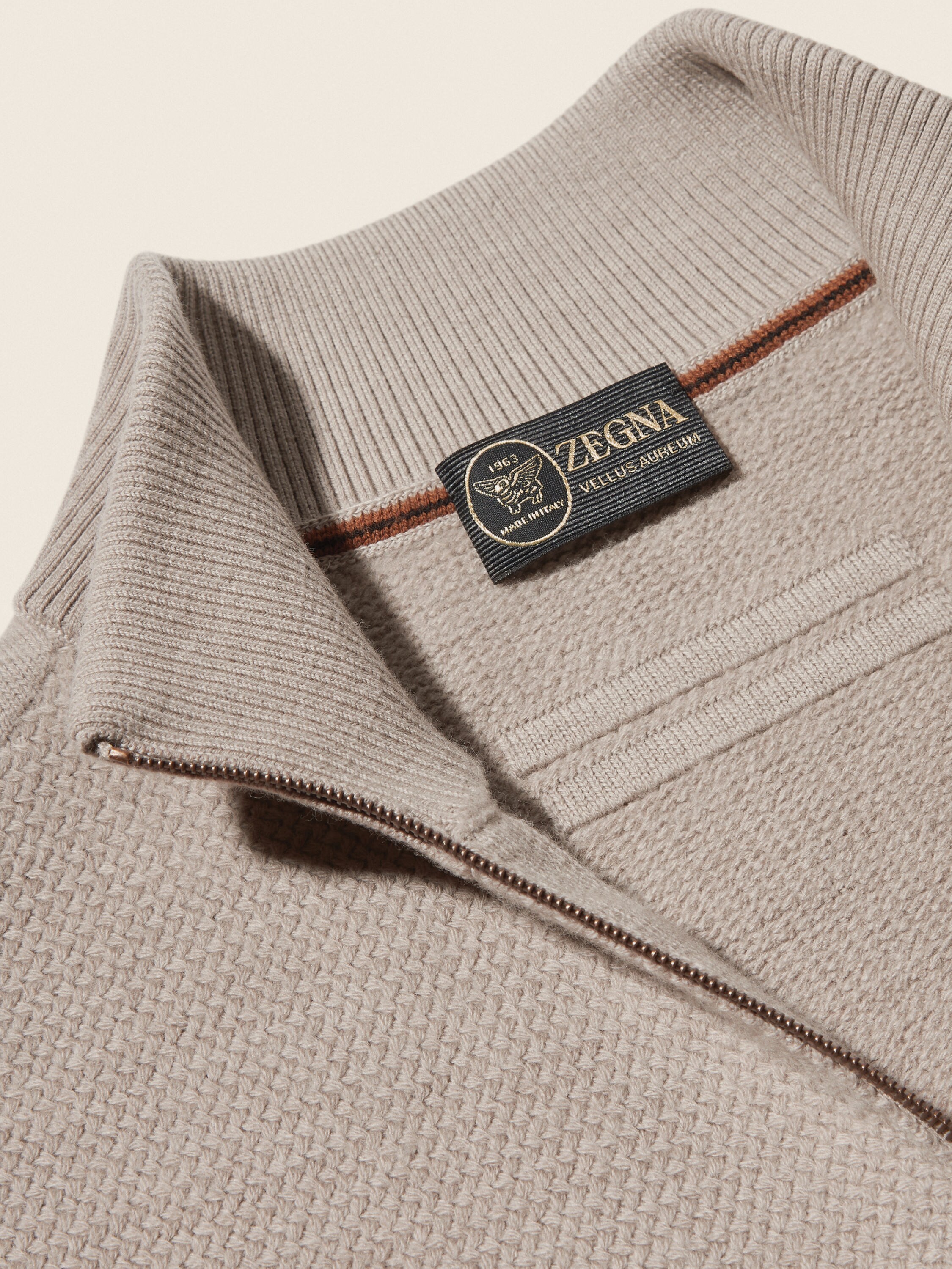 Light Taupe Vellus Aureum Zip Mock Neck Product detail photo #5