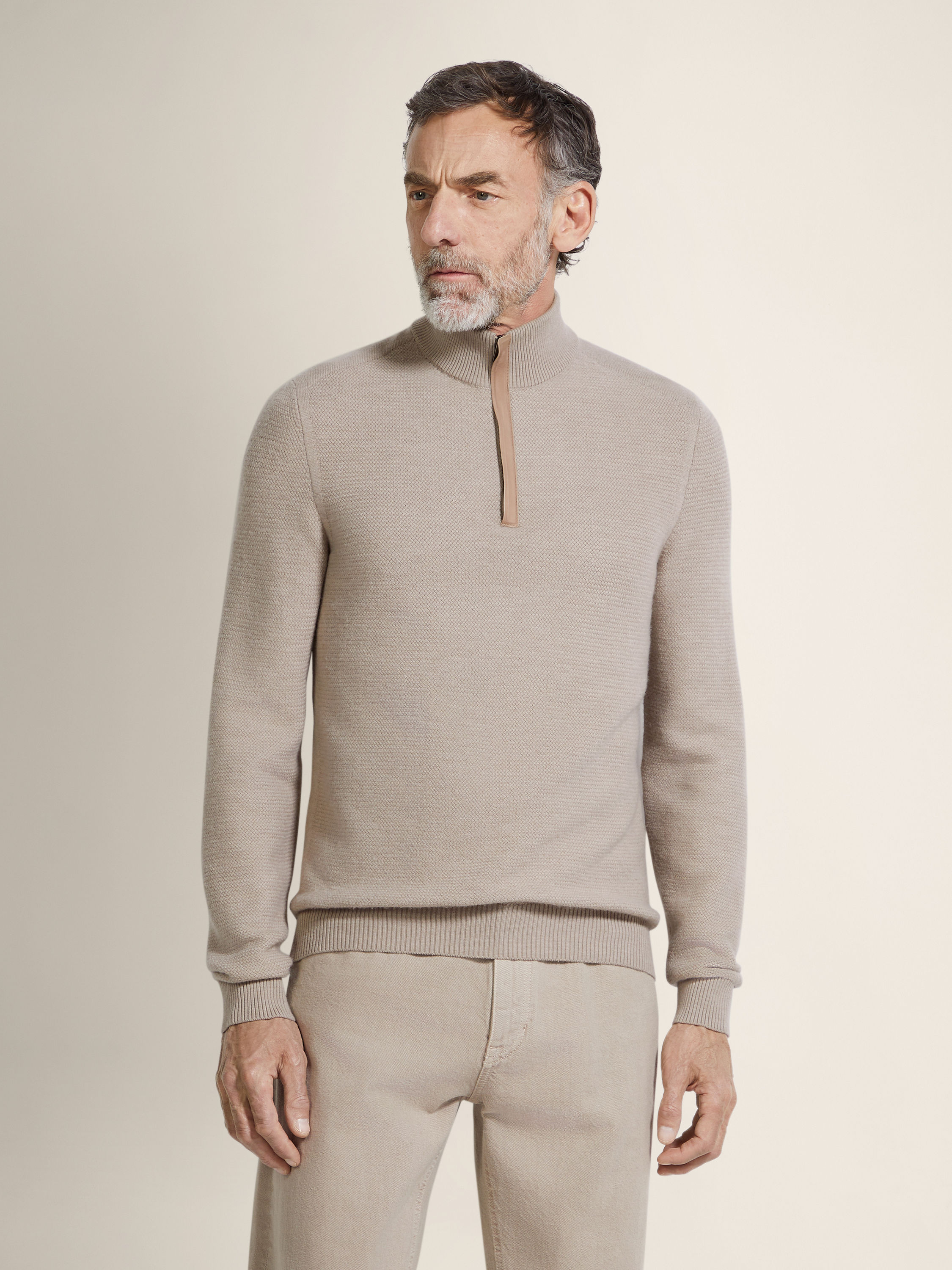 Light Taupe Vellus Aureum Zip Mock Neck Product detail photo #3