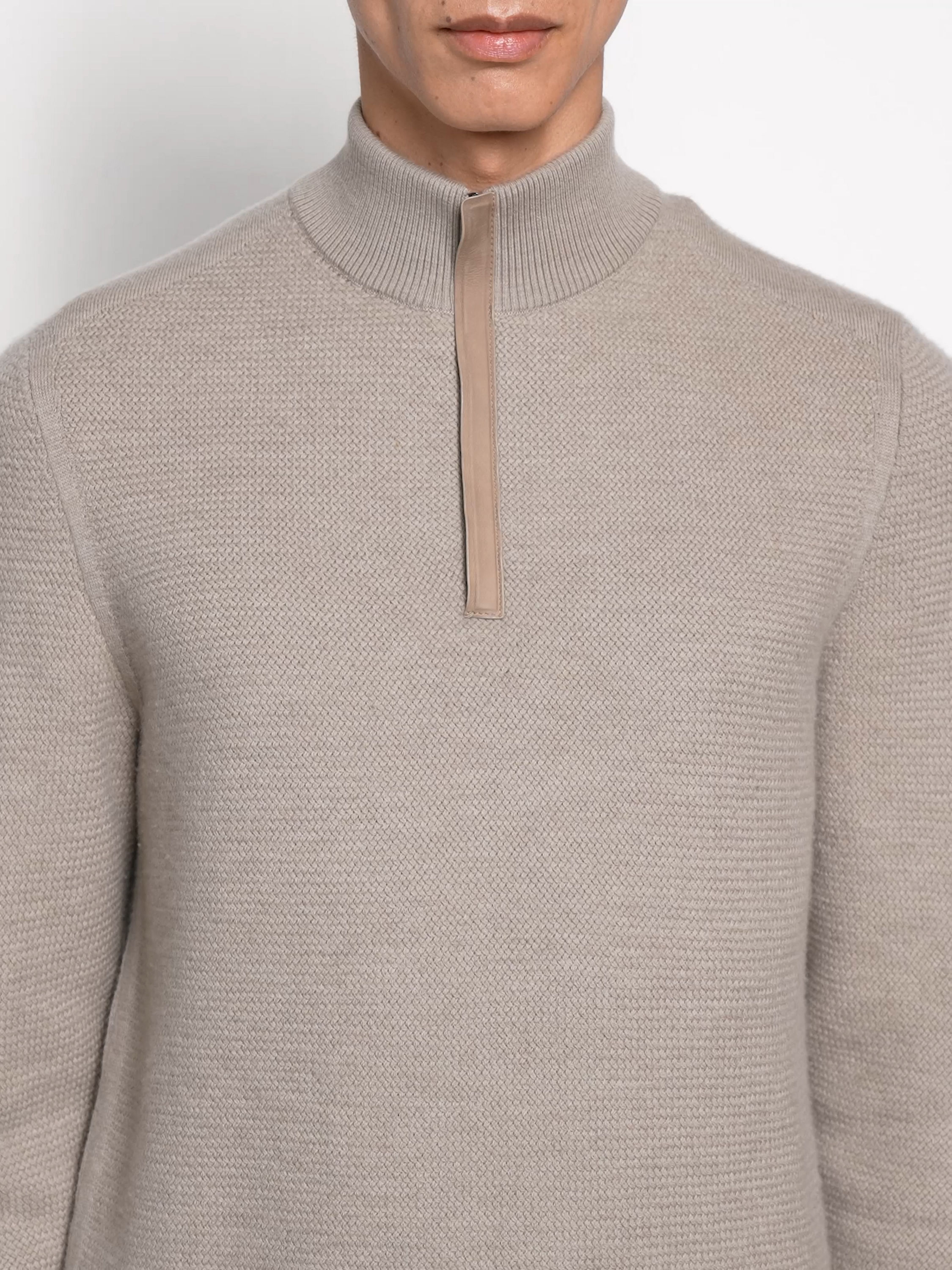 Light Taupe Vellus Aureum Zip Mock Neck
