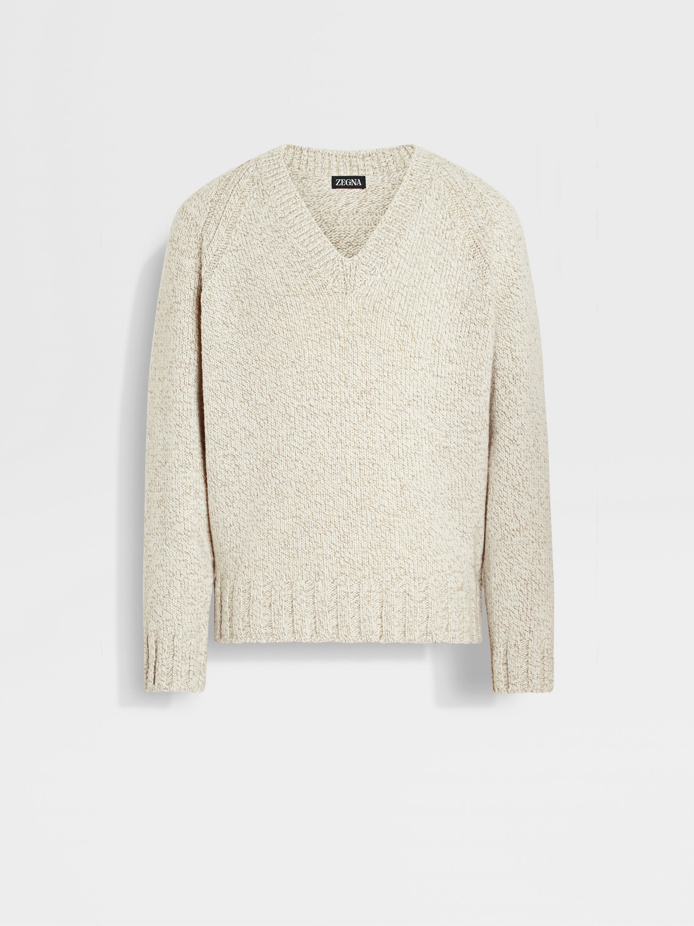 Light Taupe and White Mélange Cashmere and Wool V-Neck Main product photo