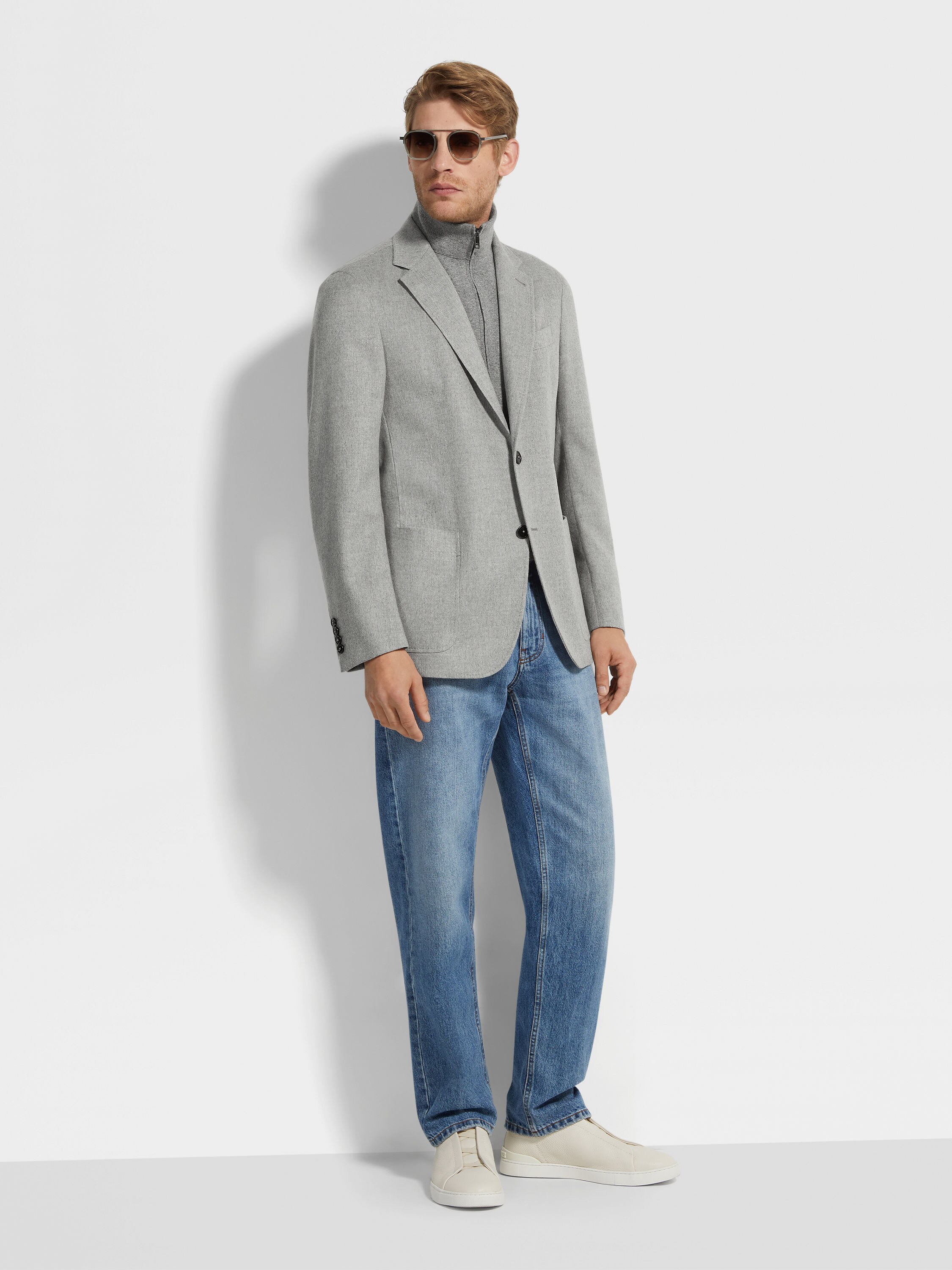 Grey Mélange Oasi Cashmere Jacket Product detail photo #1