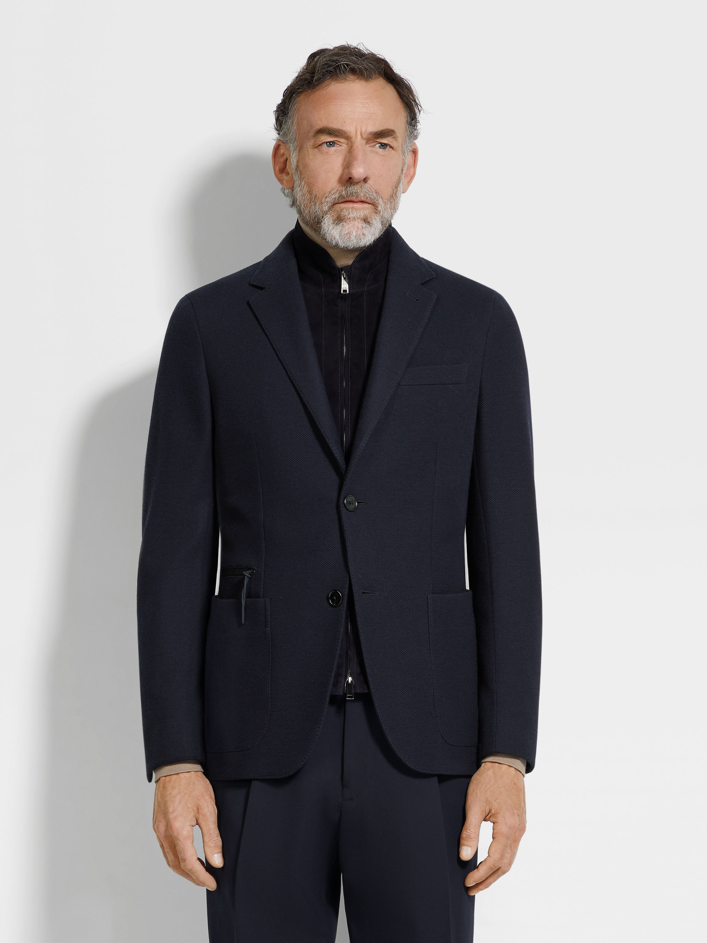 Navy Blue High Performance™ Jersey Sweater Jacket Product detail photo #3