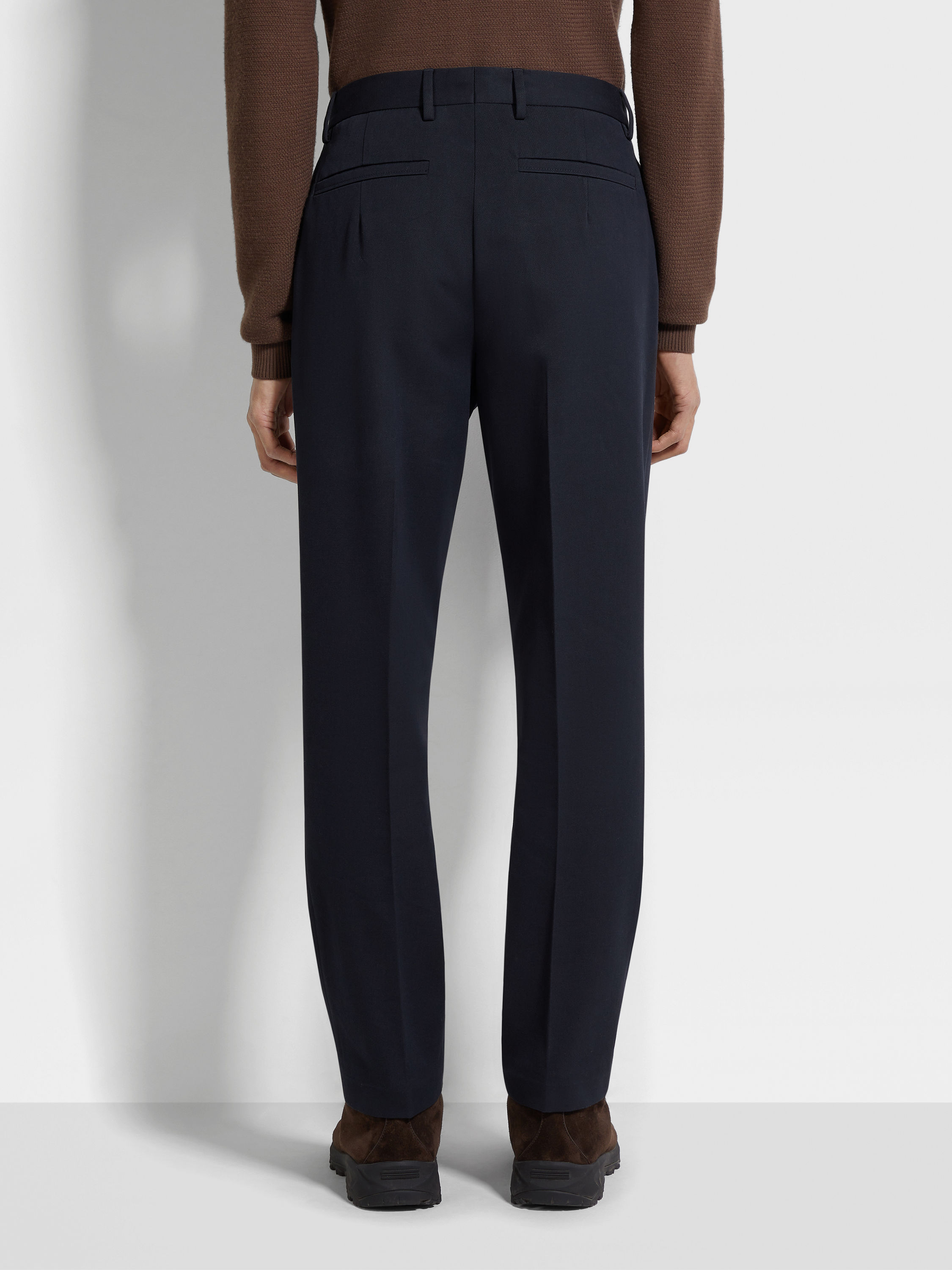 Navy Blue Cotton and Wool Pants Product detail photo #5