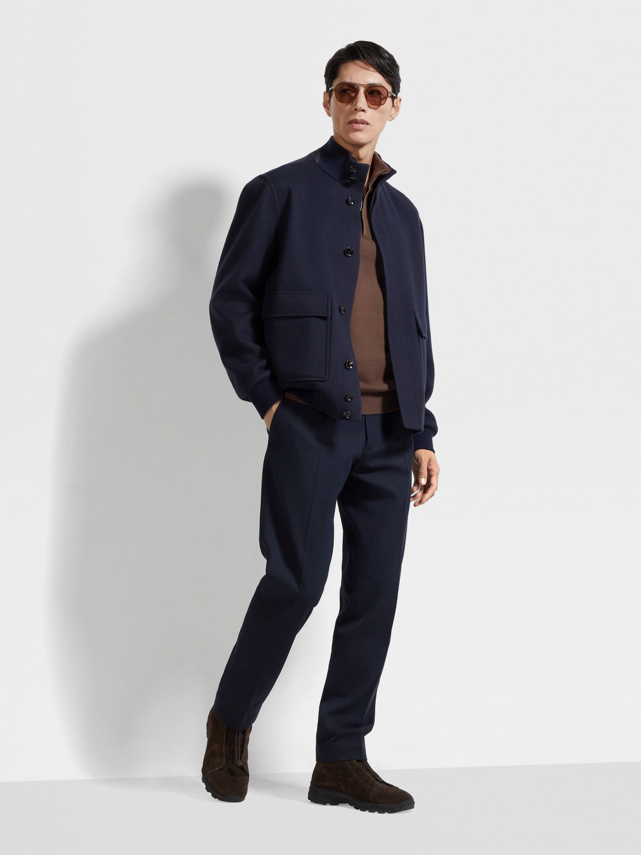 Navy Blue Cotton and Wool Pants Product detail photo #2