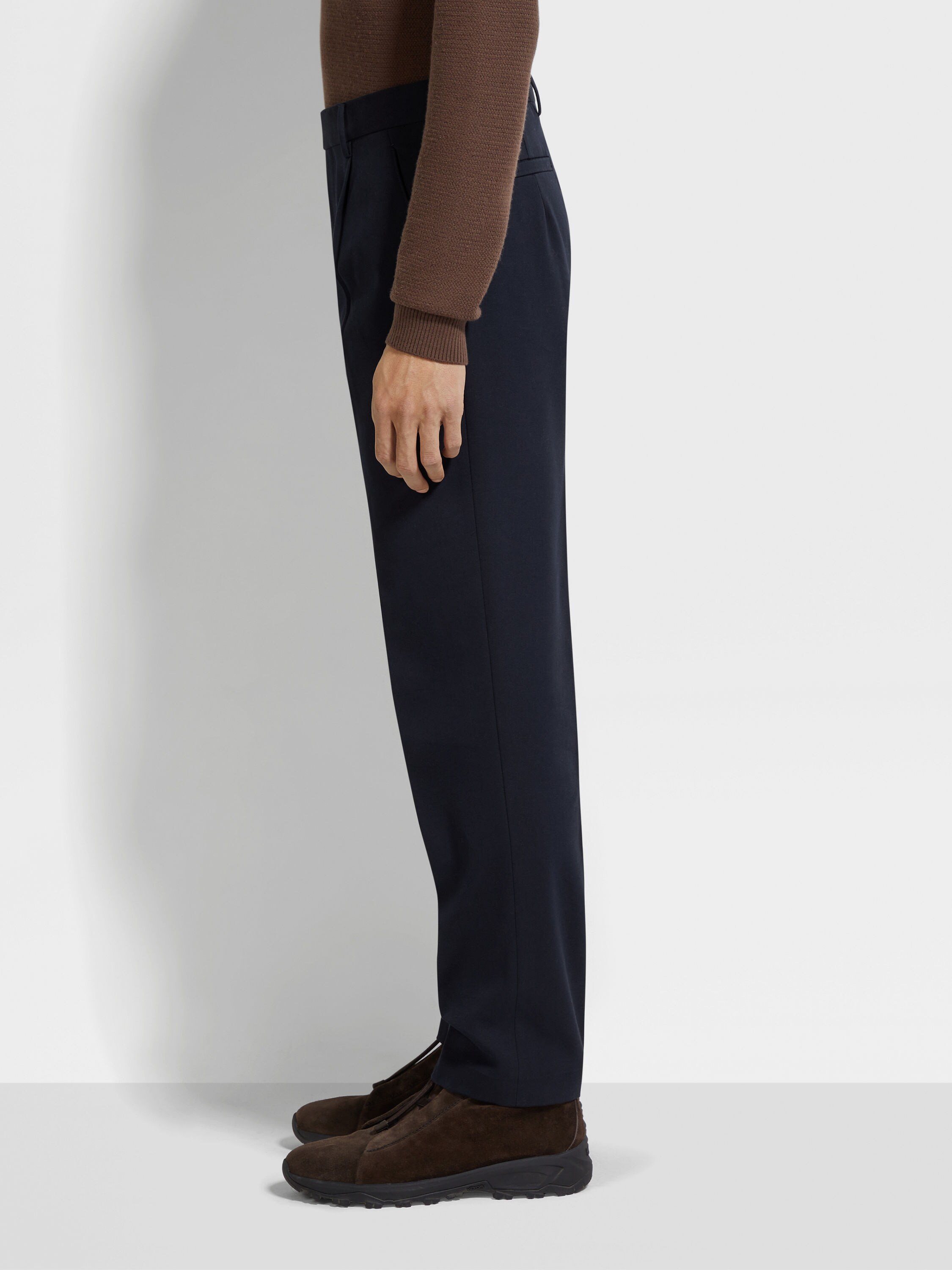 Navy Blue Cotton and Wool Pants Product detail photo #3