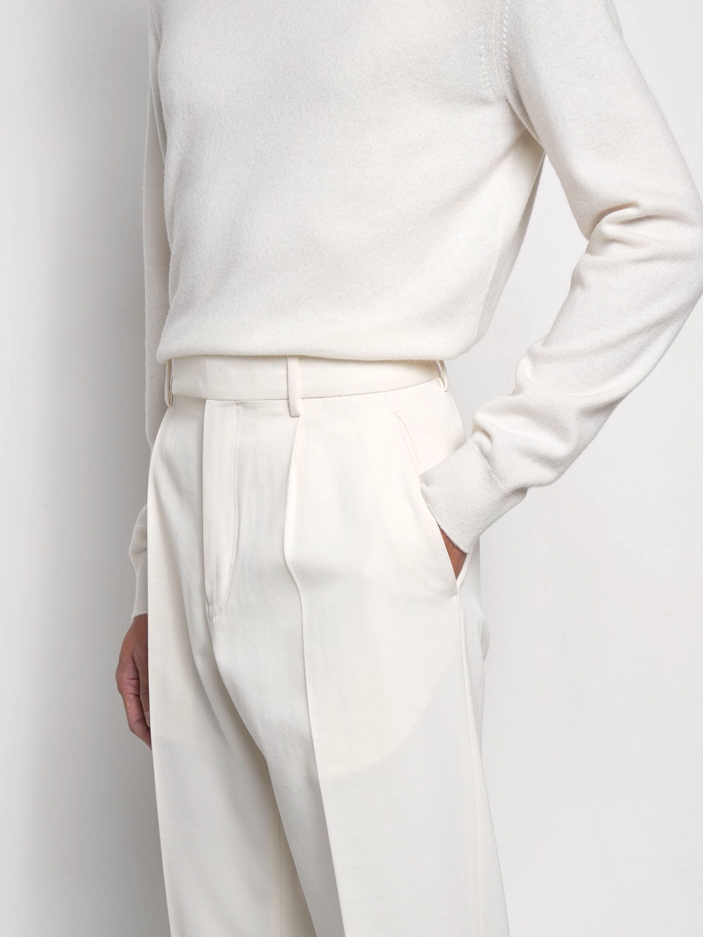 White Cotton and Wool Pants