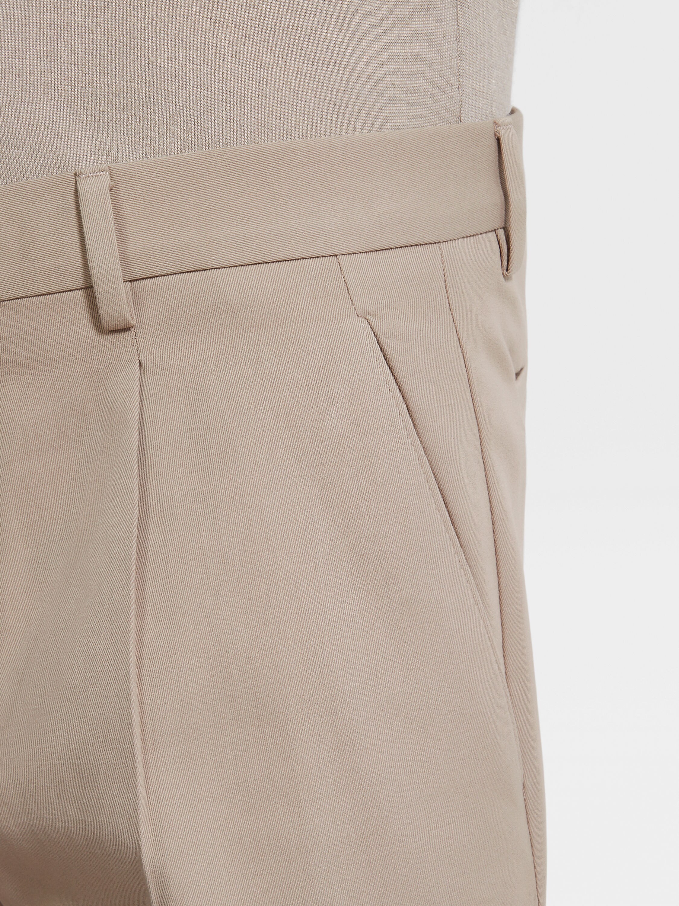 Light Taupe Cotton and Wool Pants Product detail photo #1