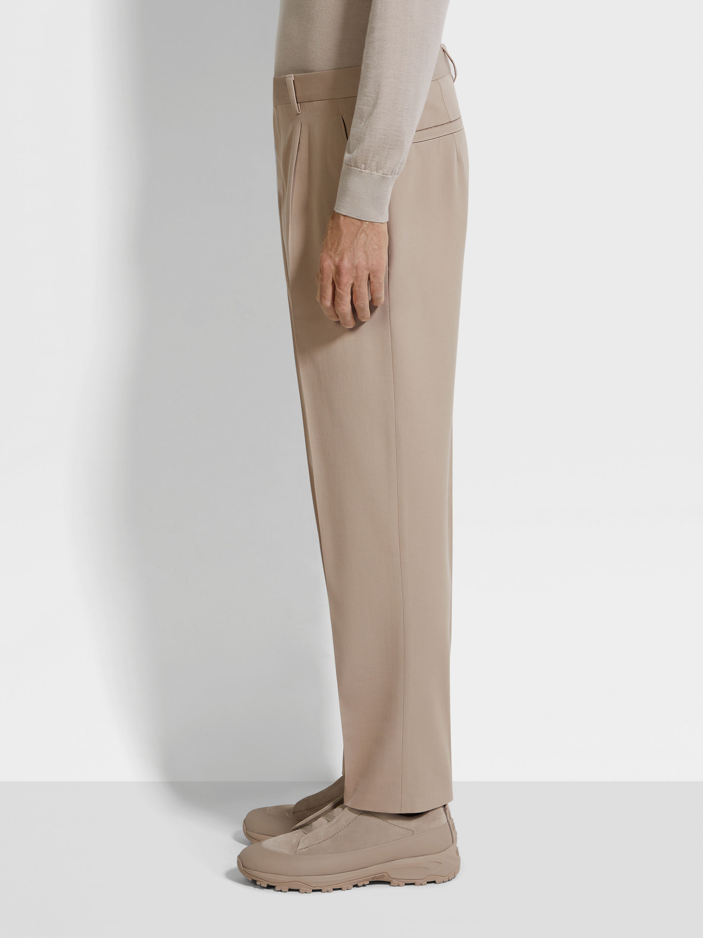 Light Taupe Cotton and Wool Pants Product detail photo #3