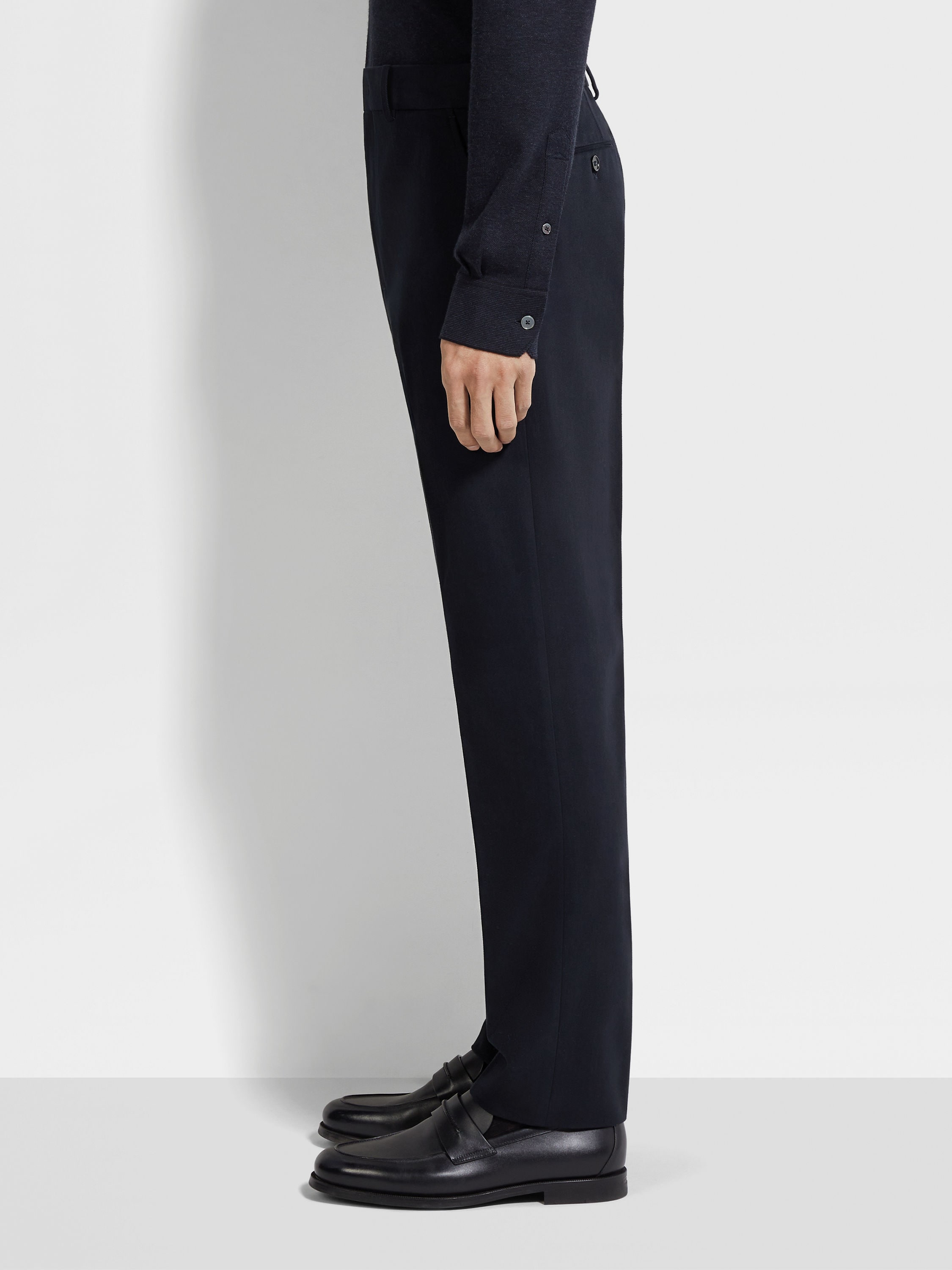 Navy Blue Cotton and Cashmere Pants Product detail photo #2