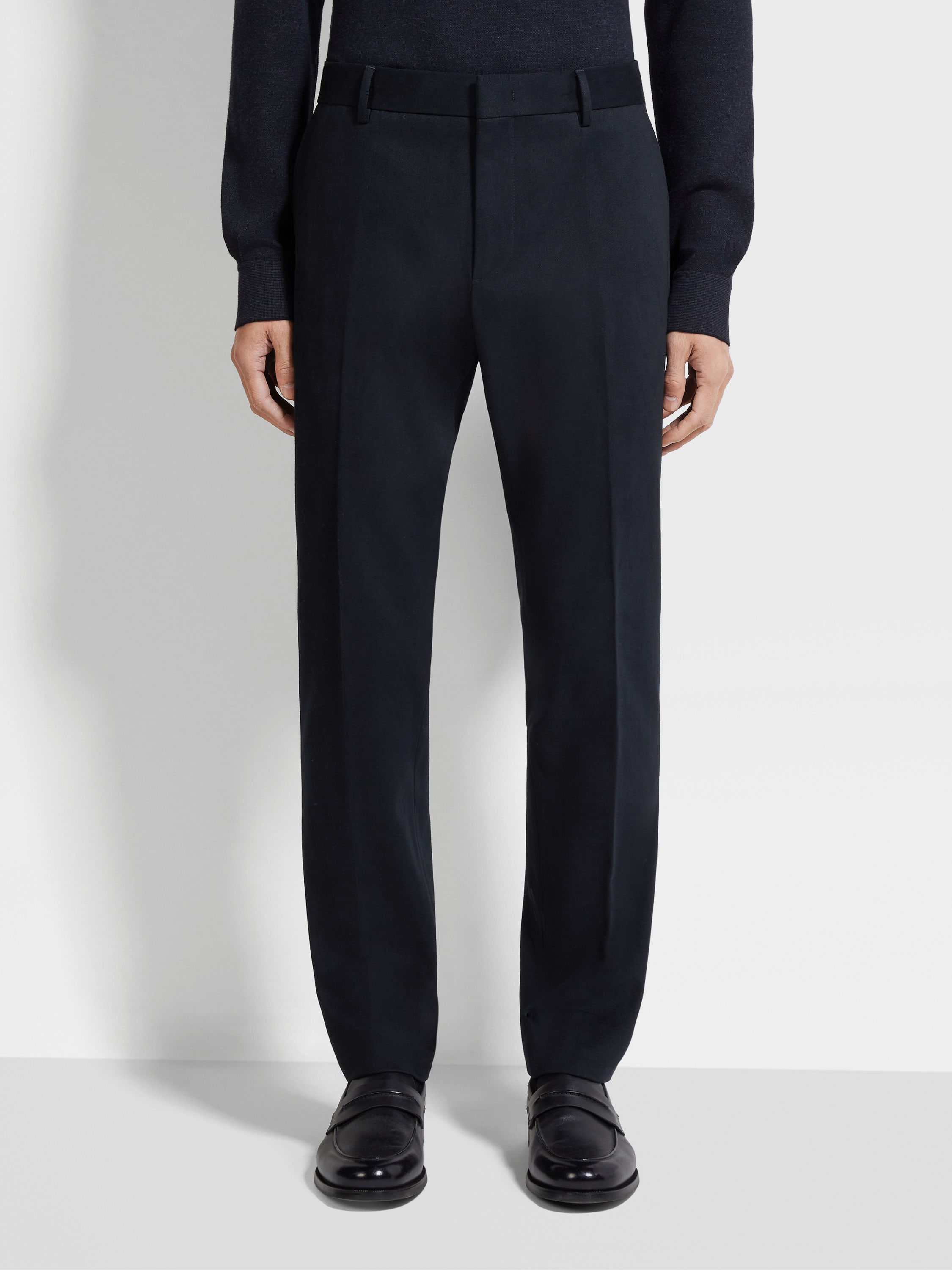 Navy Blue Cotton and Cashmere Pants Product detail photo #3