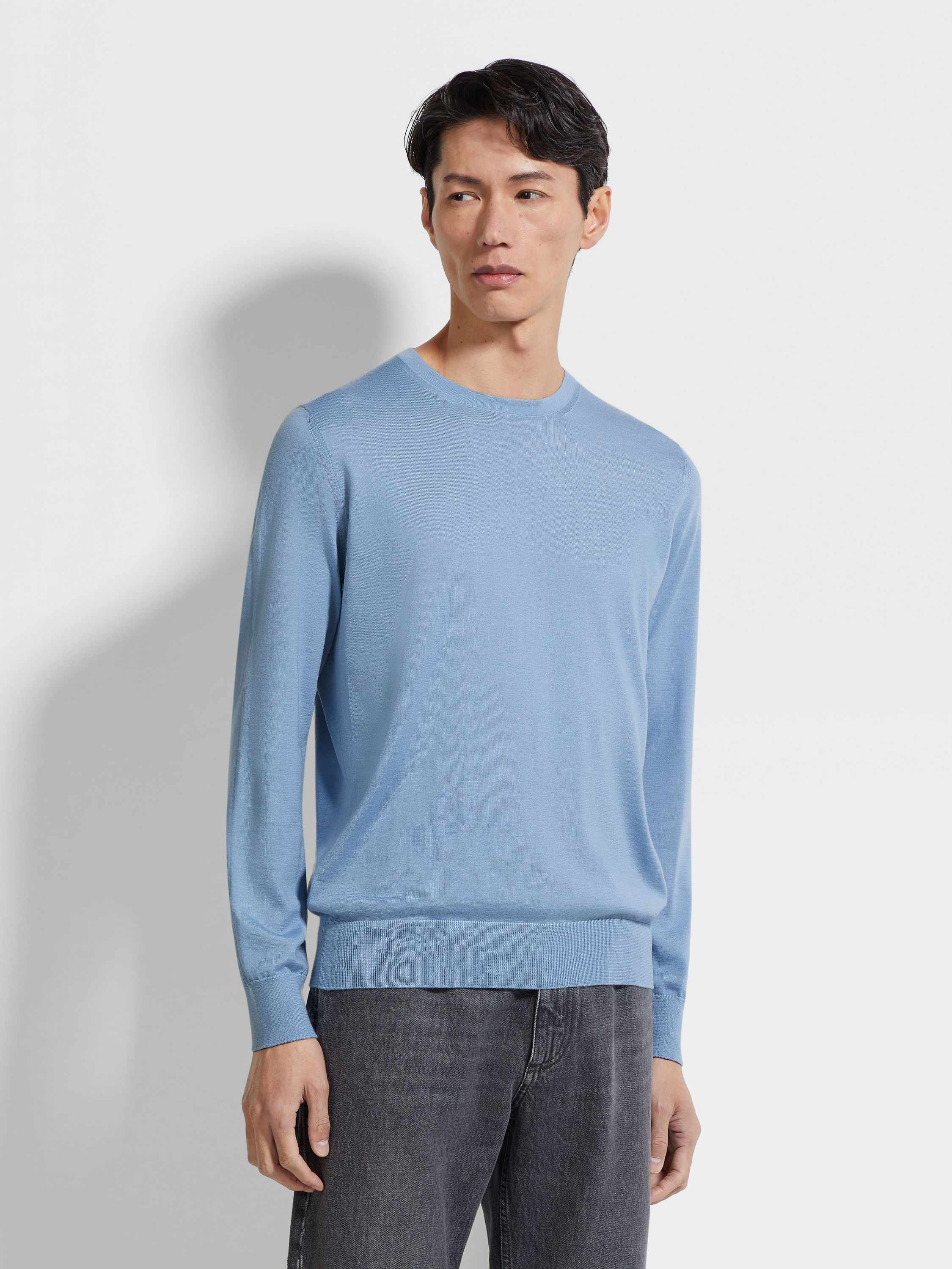 Light Blue Mélange Cashseta Crewneck Product detail photo #3