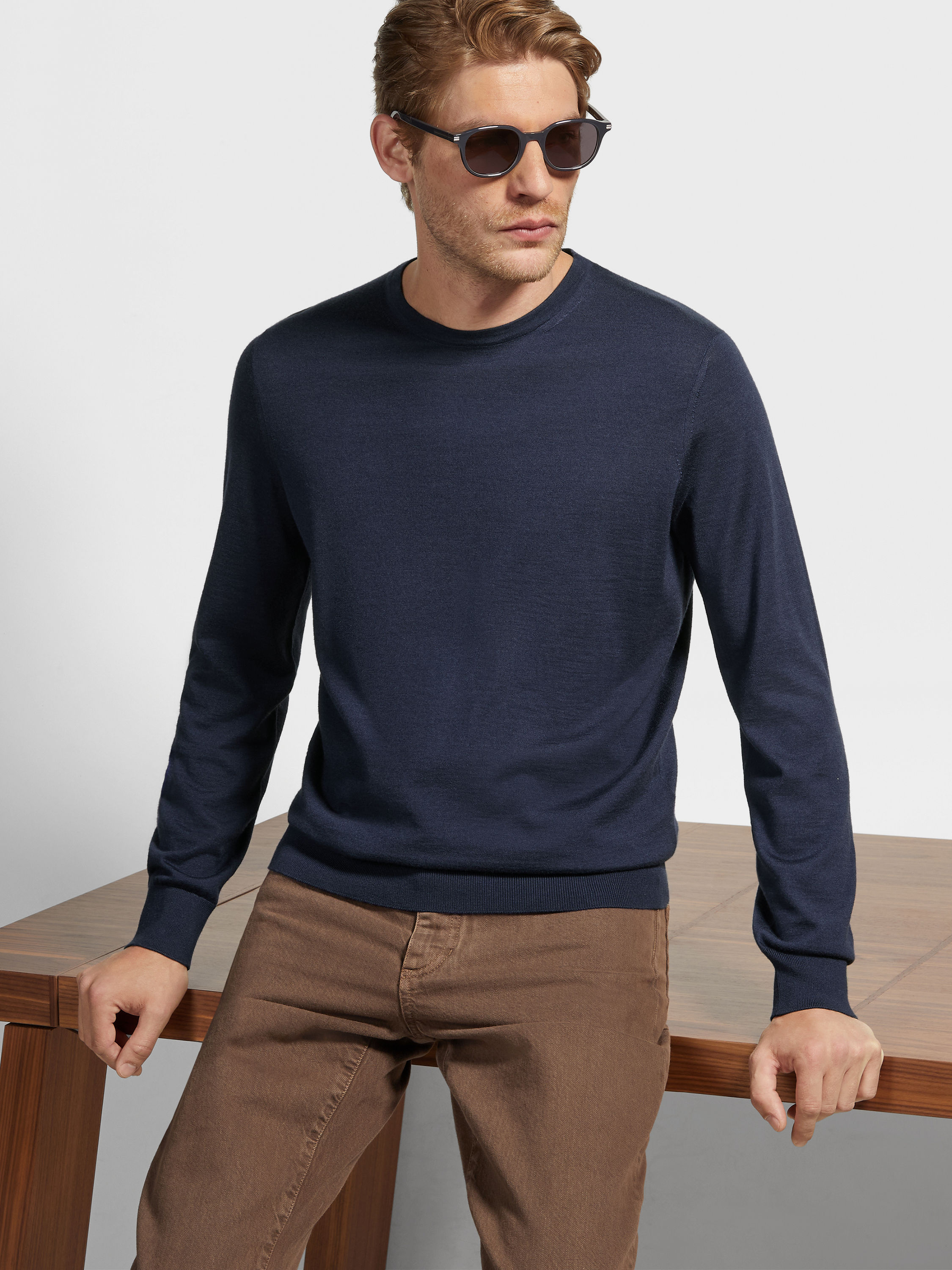 Ink Blue Mélange Cashseta Crewneck Product detail photo #2