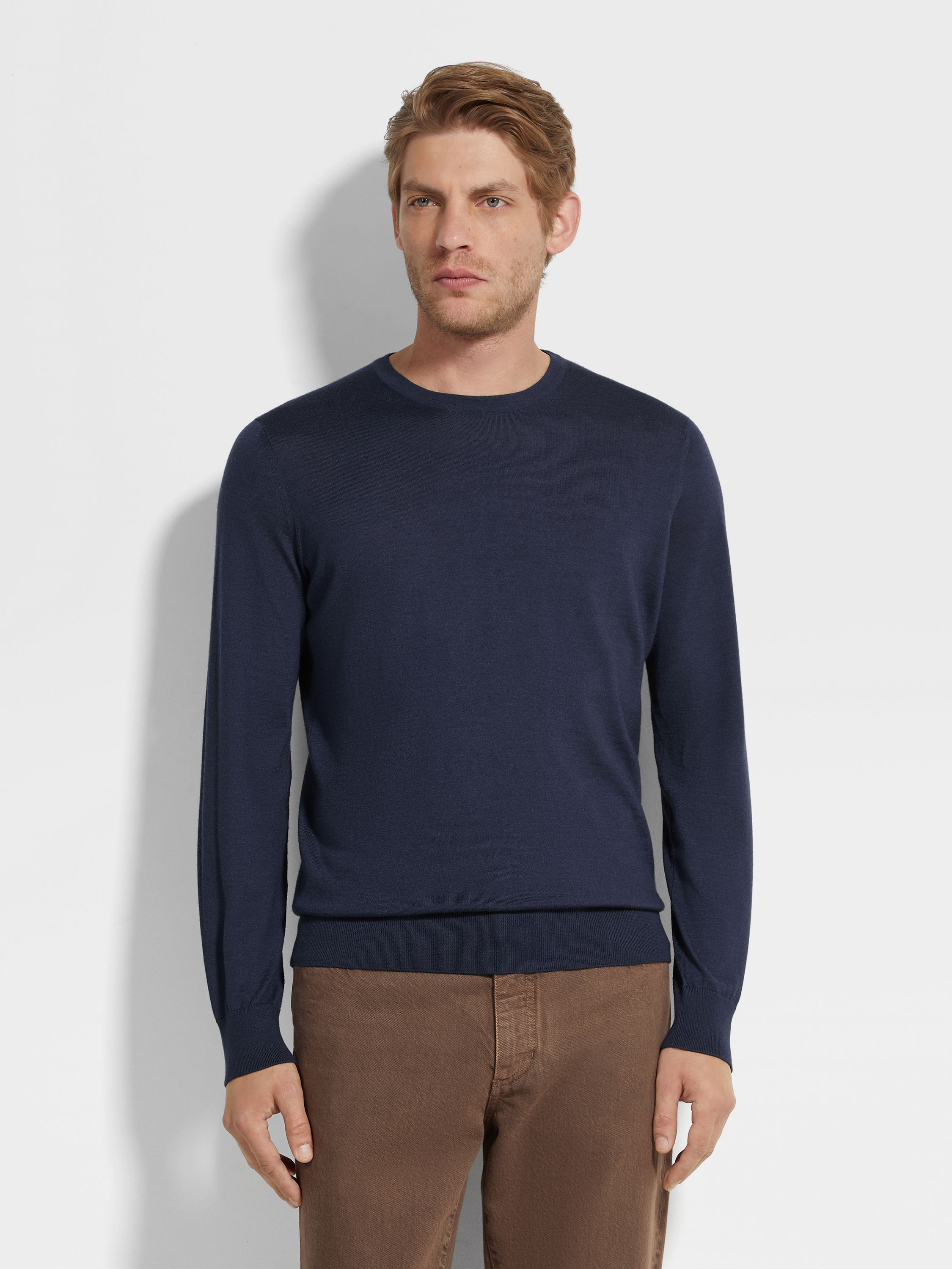 Ink Blue Mélange Cashseta Crewneck Product detail photo #3