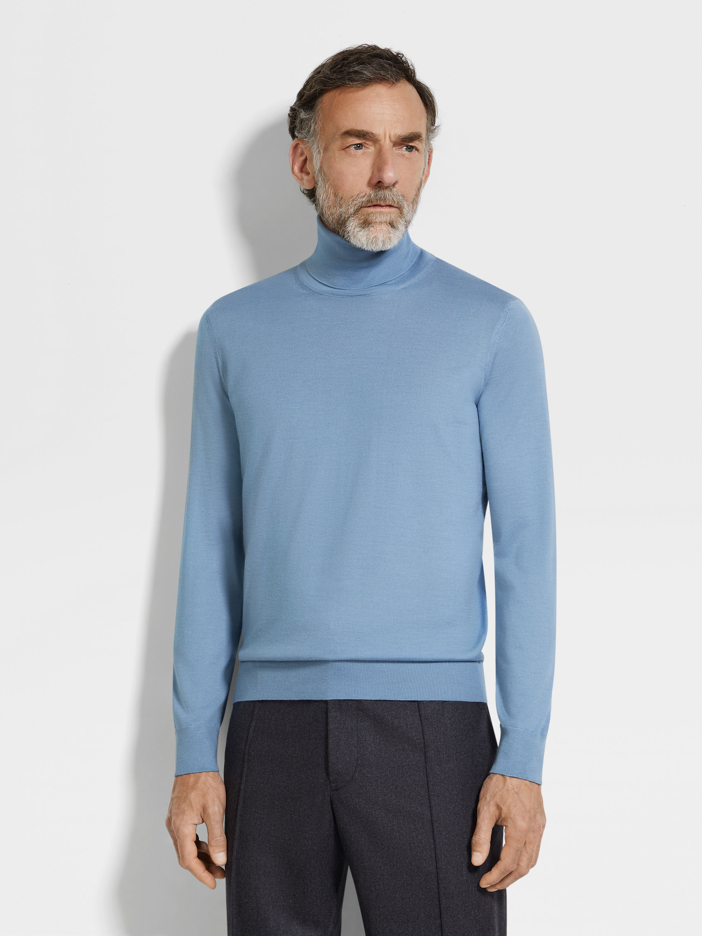 Light Blue Mélange Cashseta Turtleneck Product detail photo #3