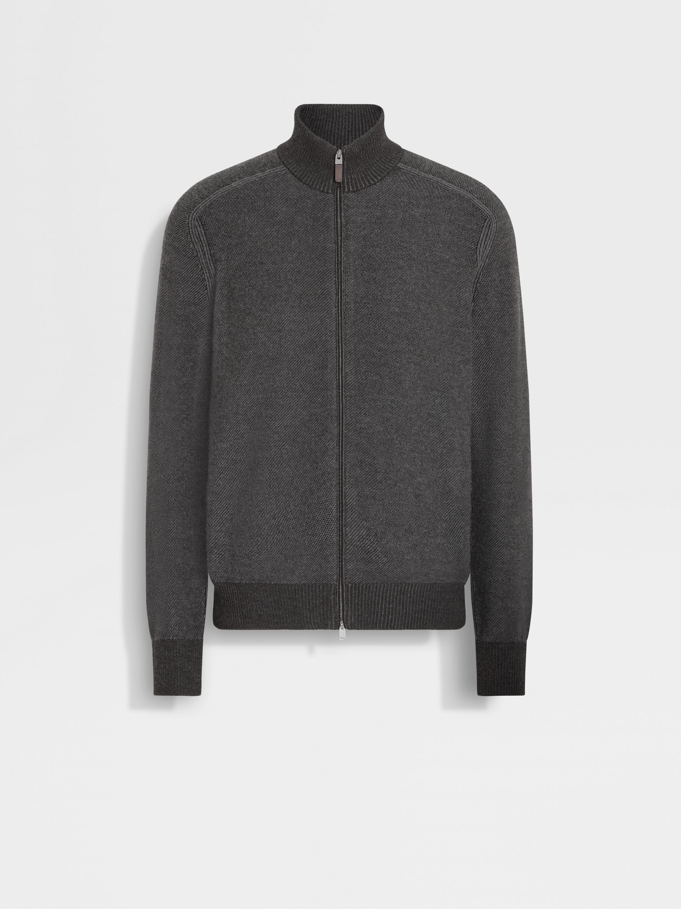 Grey and Dark Brown Cashseta Full Zip Cardigan Main product photo