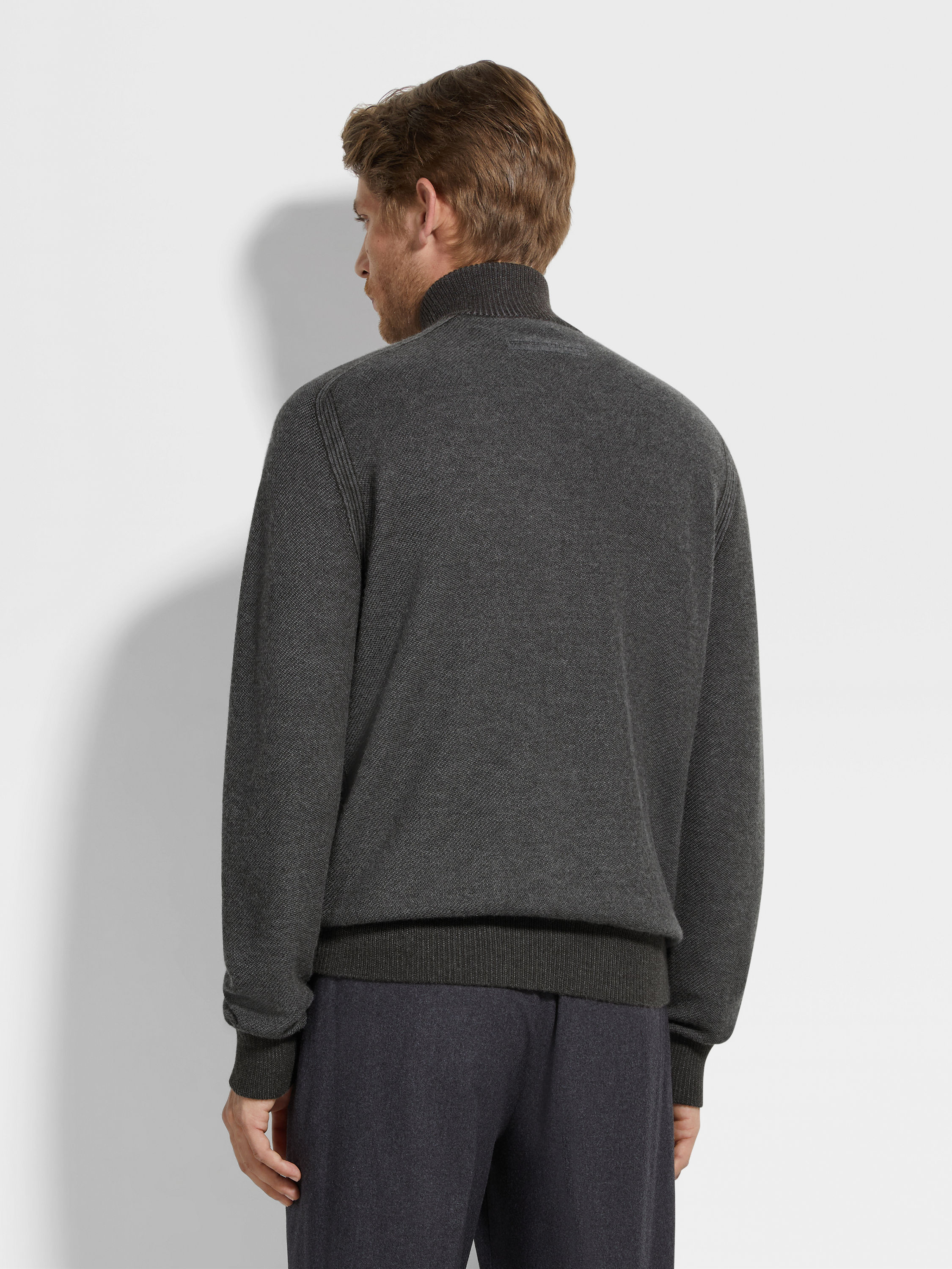 Grey and Dark Brown Cashseta Full Zip Cardigan Product detail photo #4