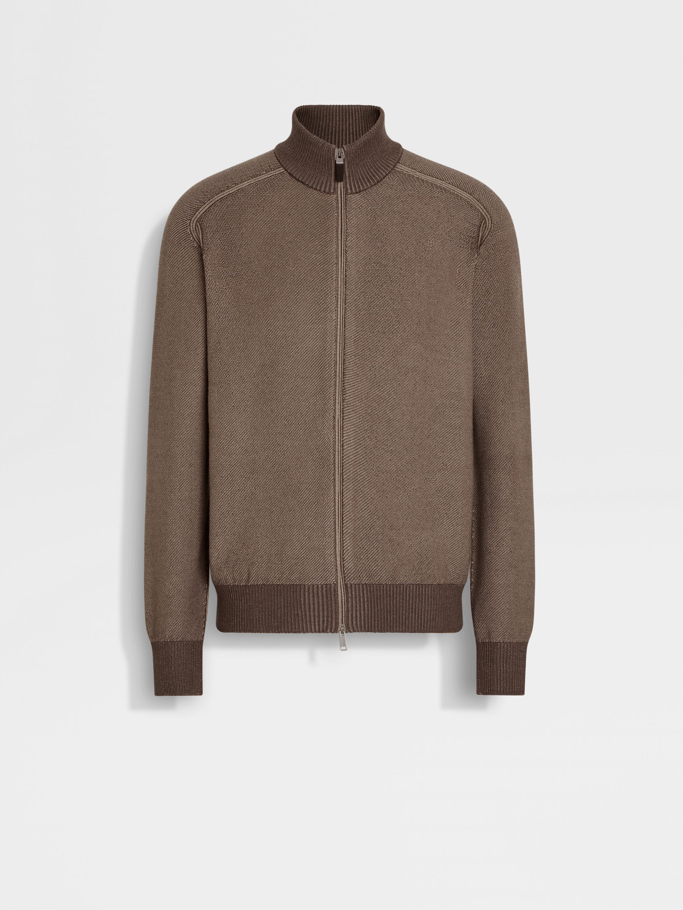 Brown and Light Taupe Cashseta Full Zip Cardigan Main product photo