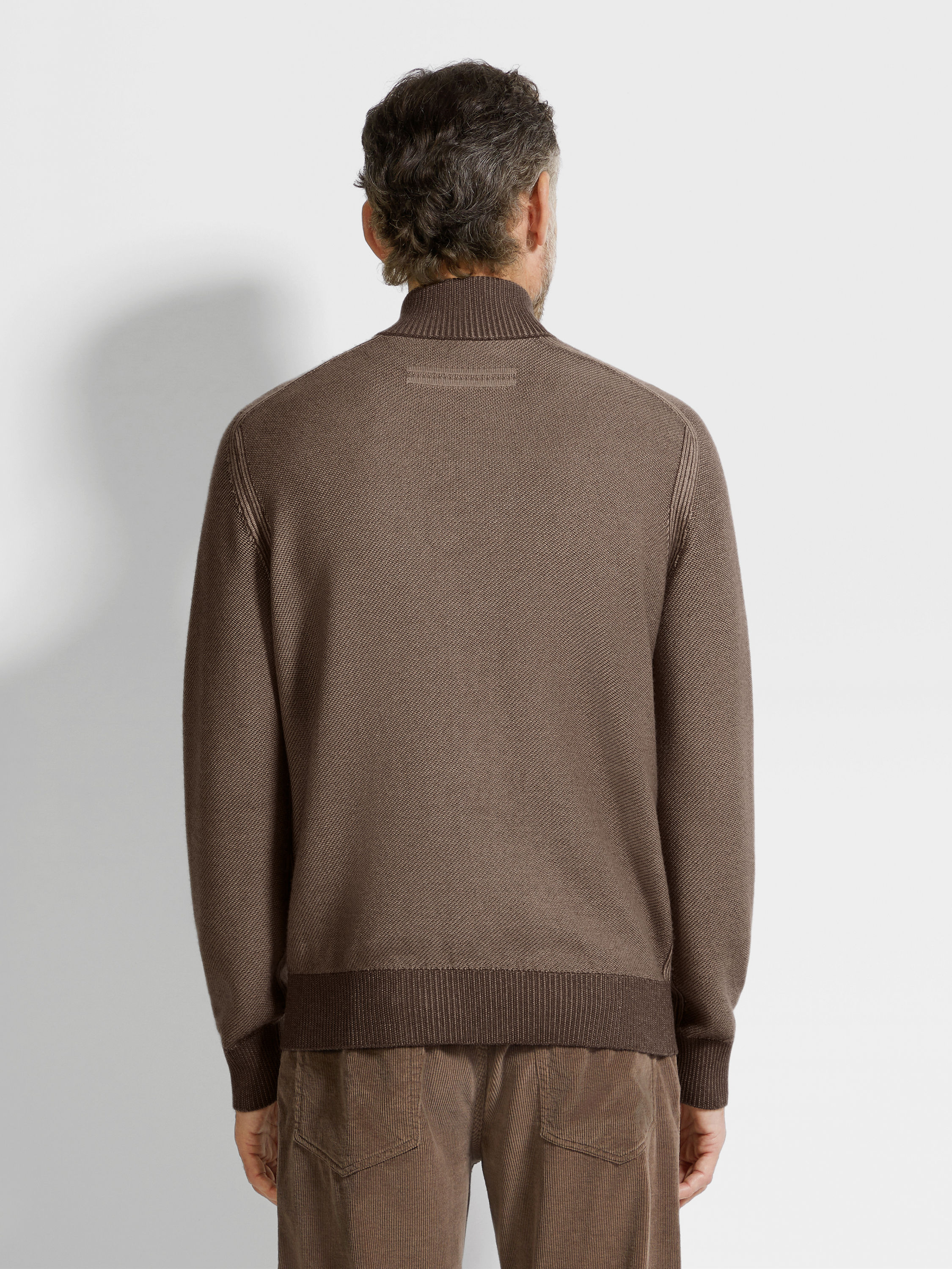 Brown and Light Taupe Cashseta Full Zip Cardigan Product detail photo #4