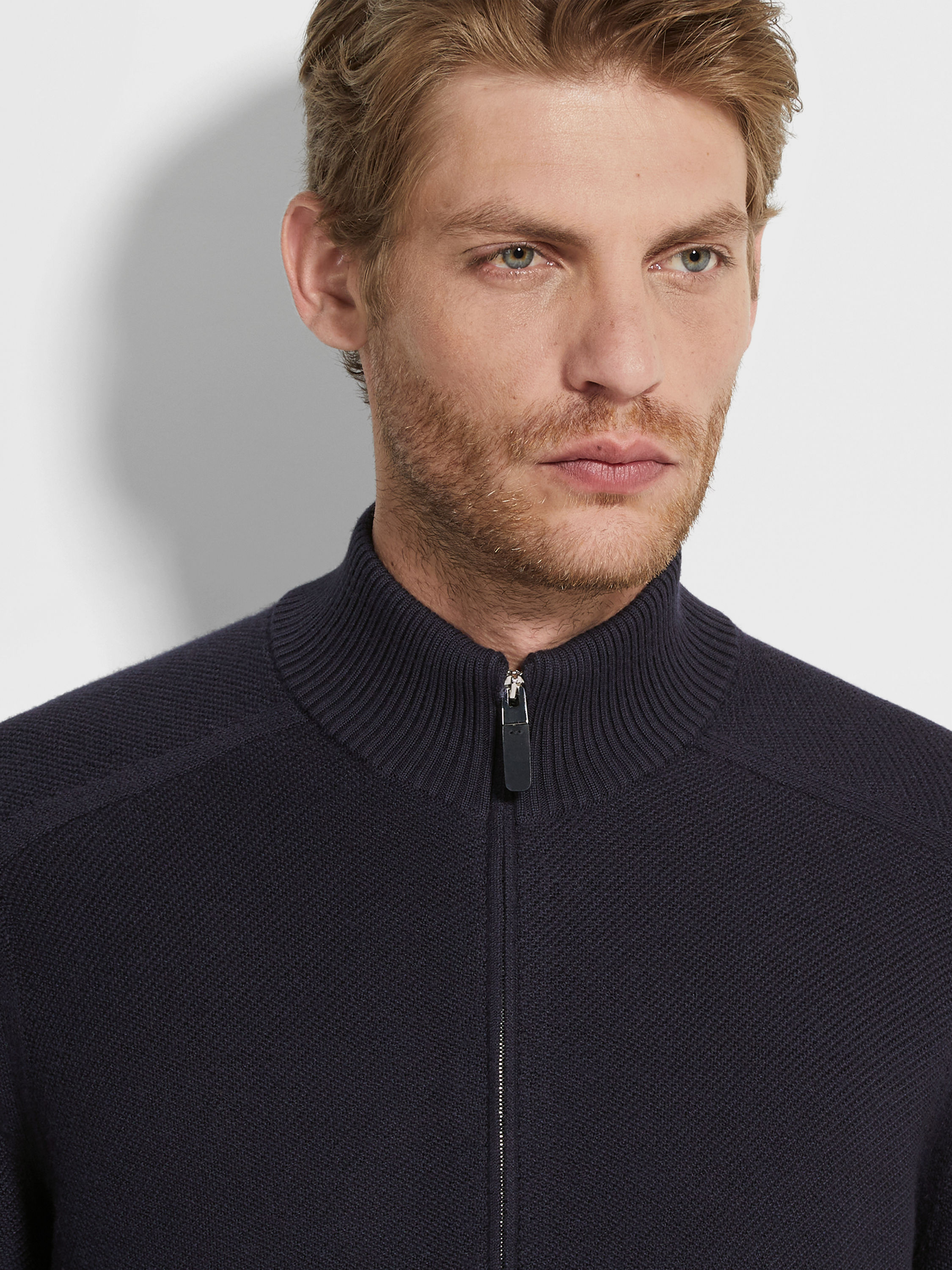 Navy Blue Mélange Cashseta Full Zip Cardigan Product detail photo #1