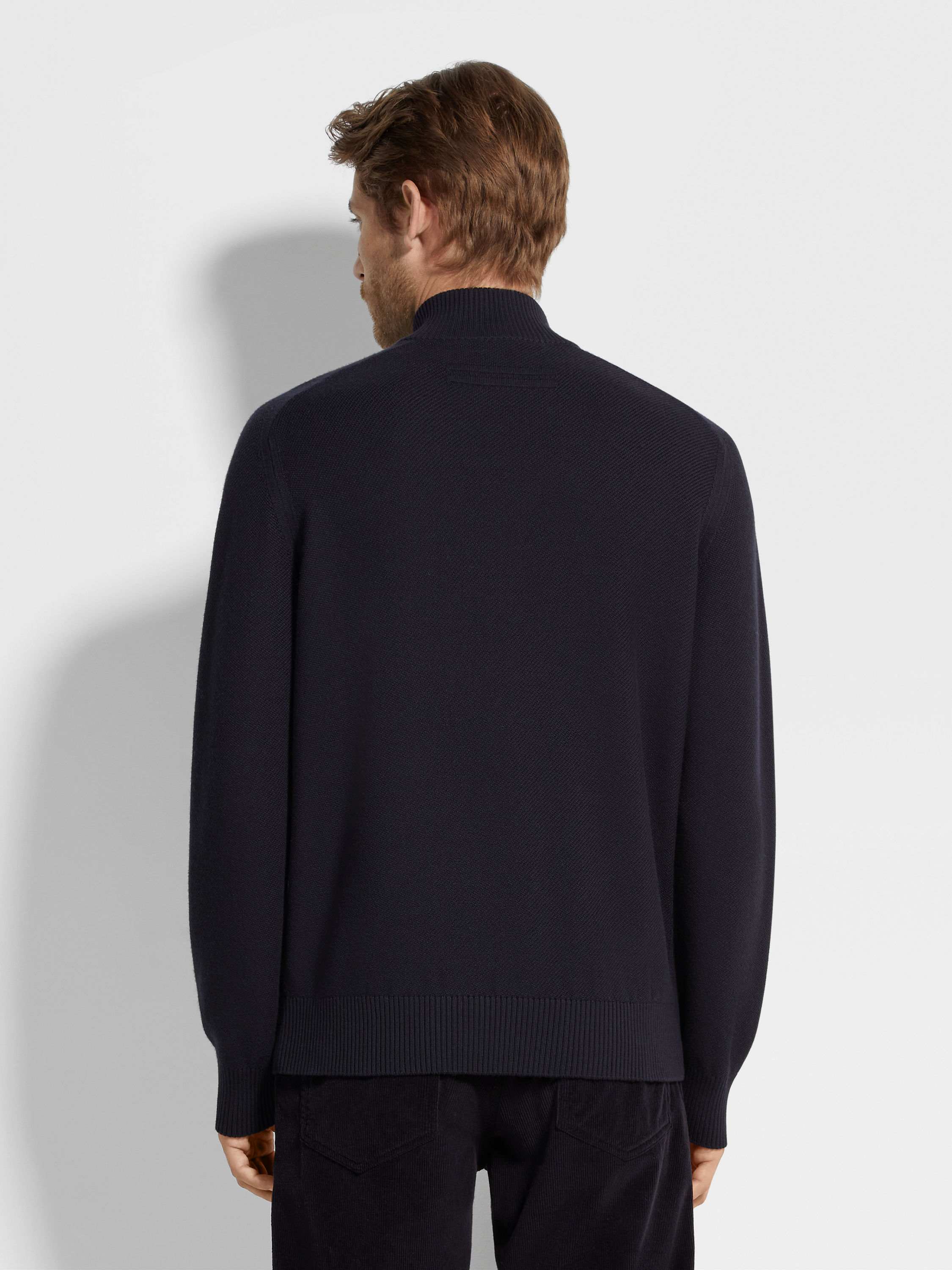 Navy Blue Mélange Cashseta Full Zip Cardigan Product detail photo #4