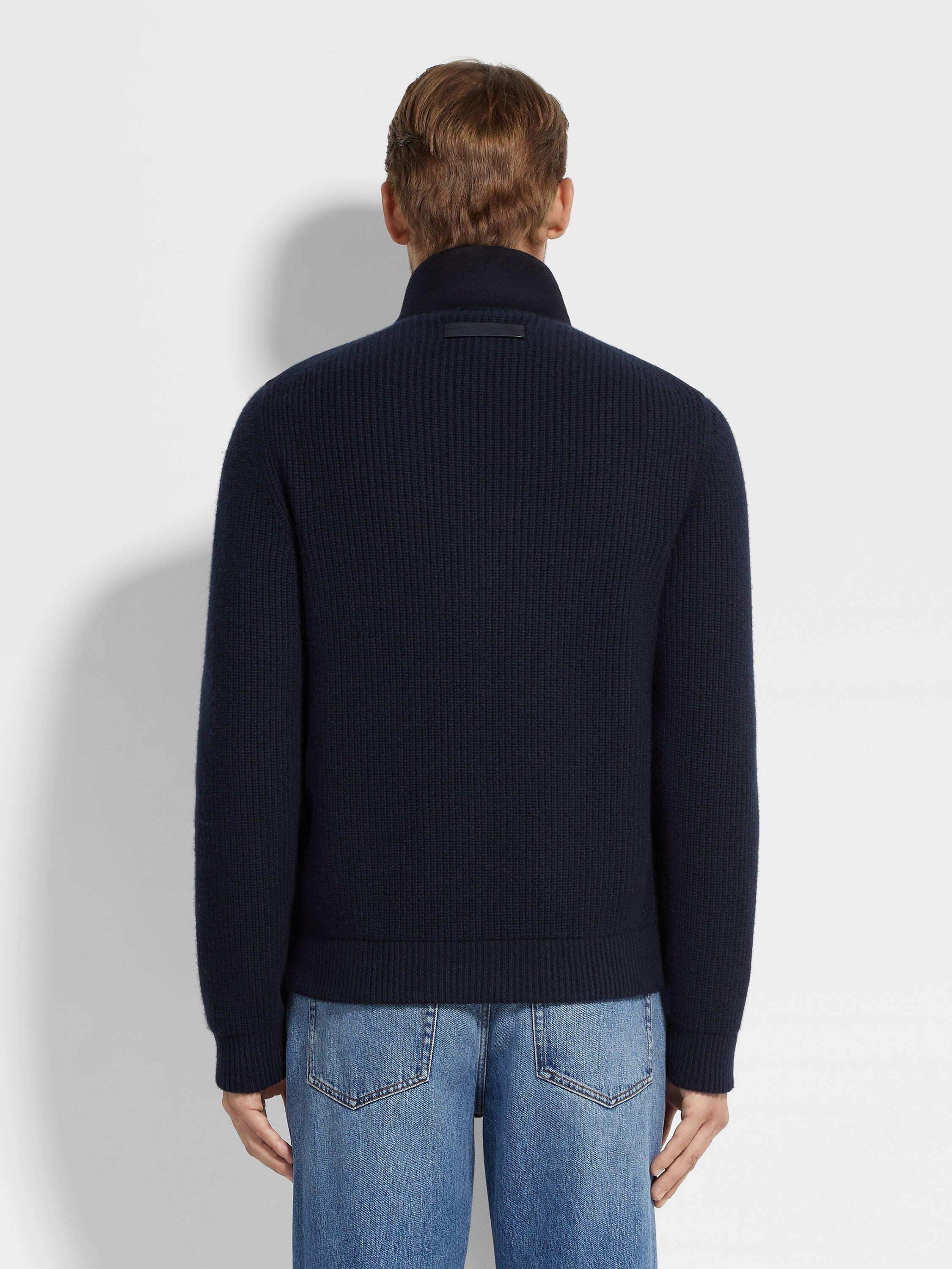 Navy Blue Oasi Cashmere Full Zip Cardigan Product detail photo #4