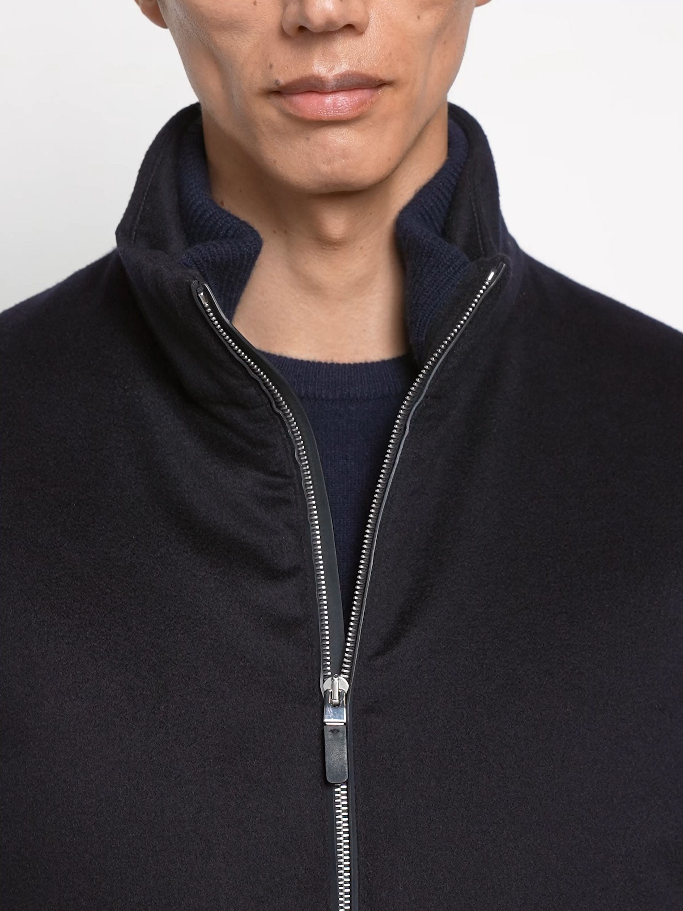 Navy Blue Oasi Cashmere Full Zip Cardigan