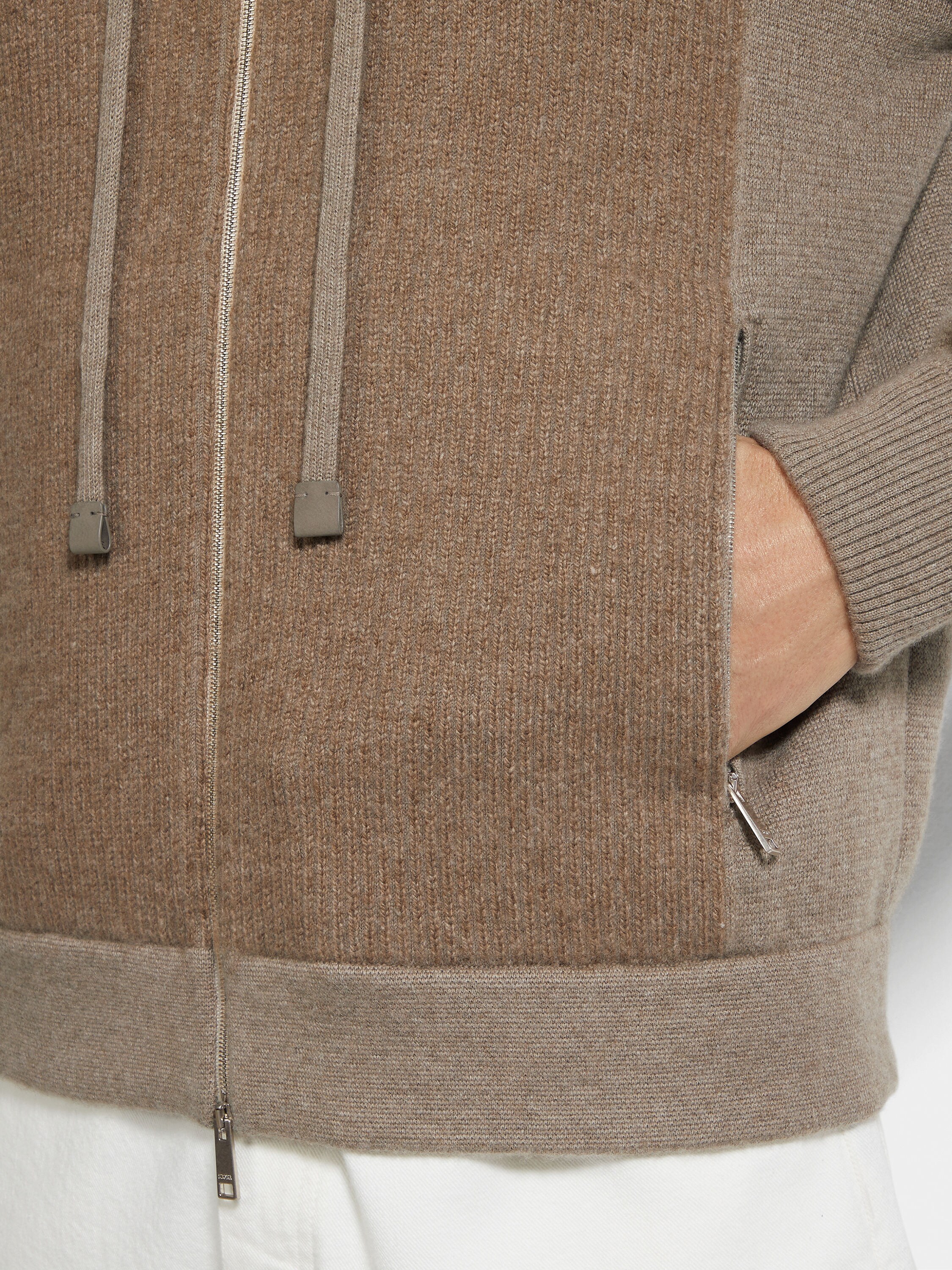 Light Taupe Mélange Oasi Cashmere Full Zip Hoodie Product detail photo #1