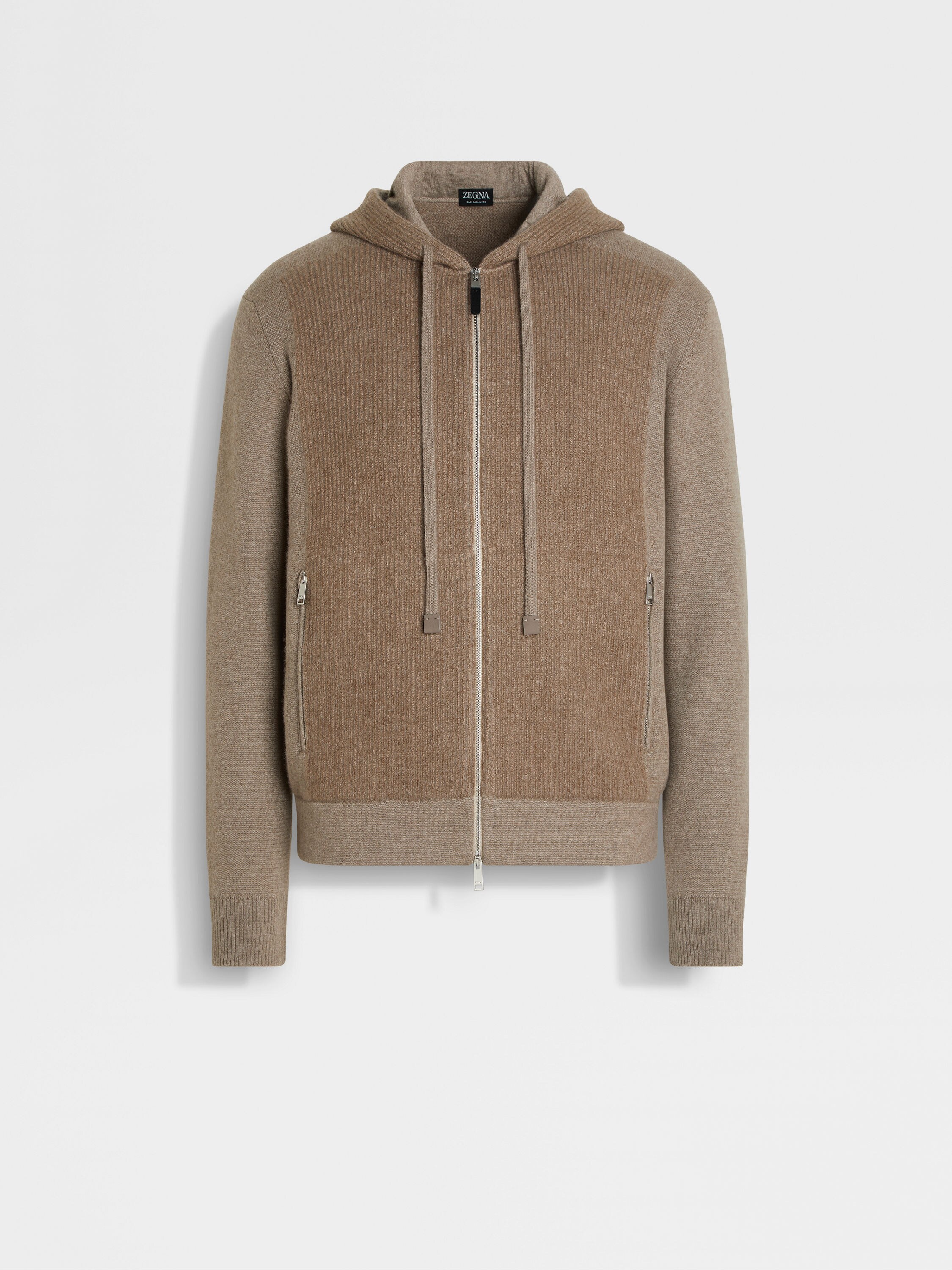 Light Taupe Mélange Oasi Cashmere Full Zip Hoodie Main product photo