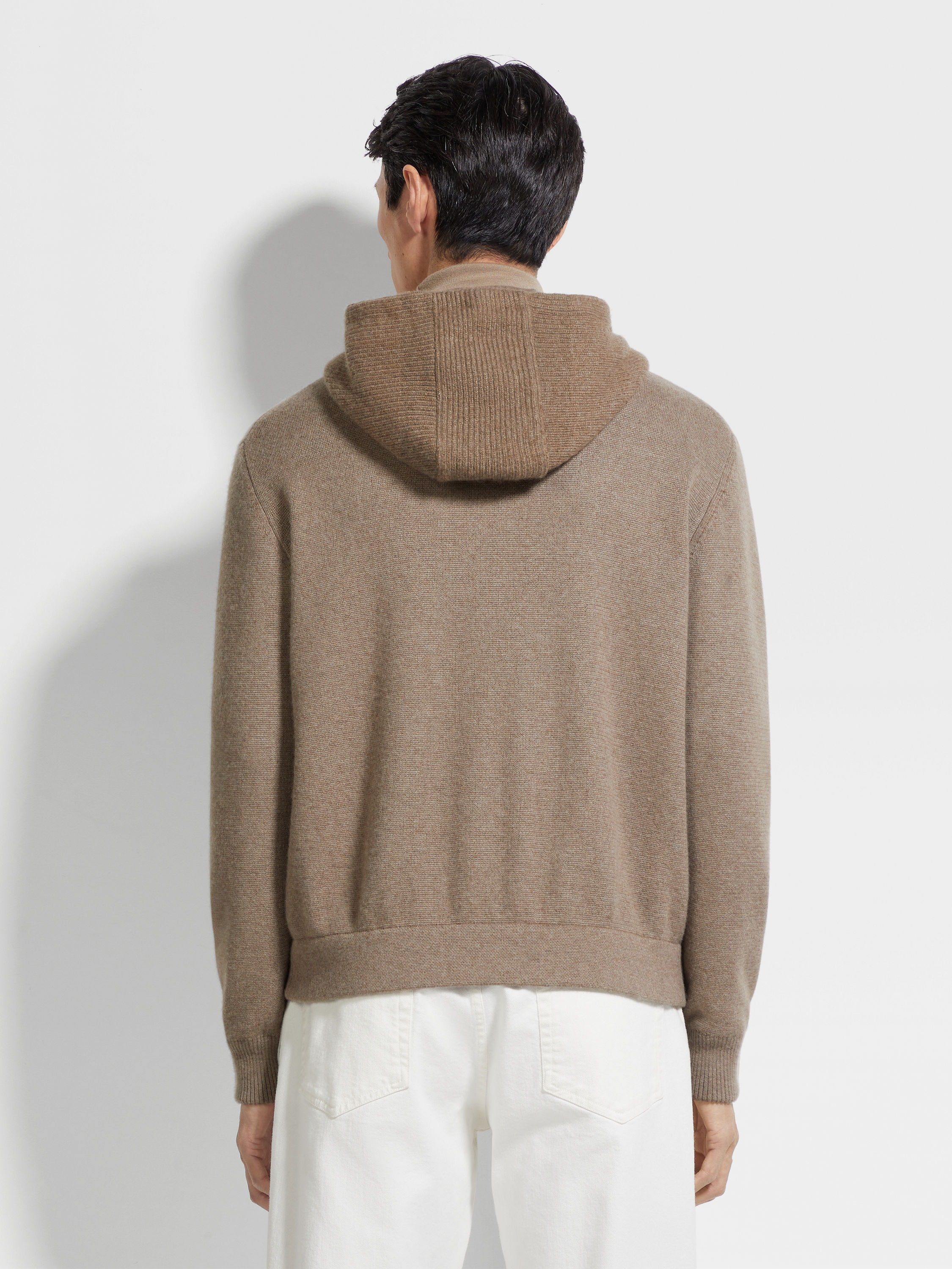 Light Taupe Mélange Oasi Cashmere Full Zip Hoodie Product detail photo #4