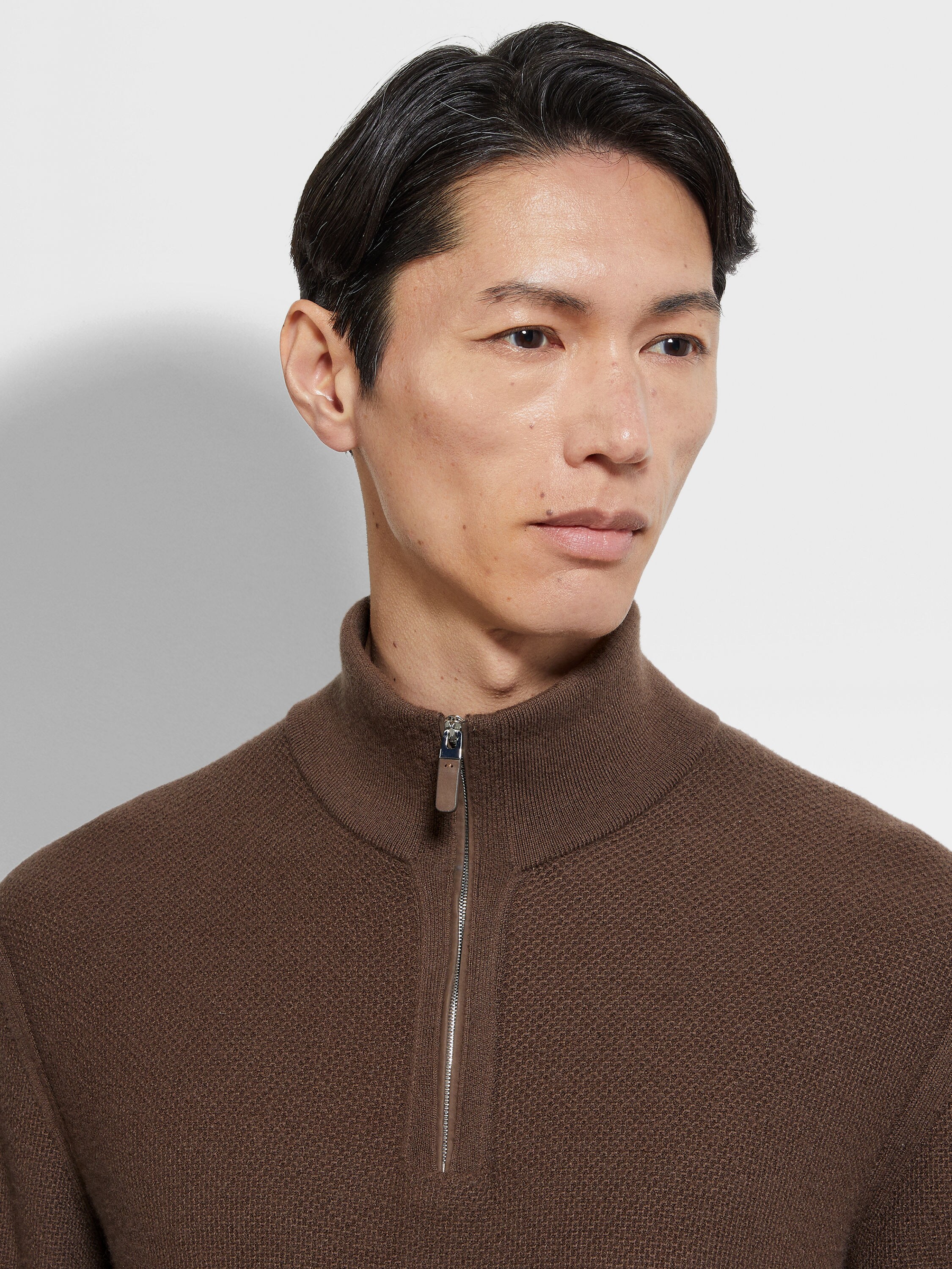 Brown Oasi Cashmere Zip Mock Neck Product detail photo #1