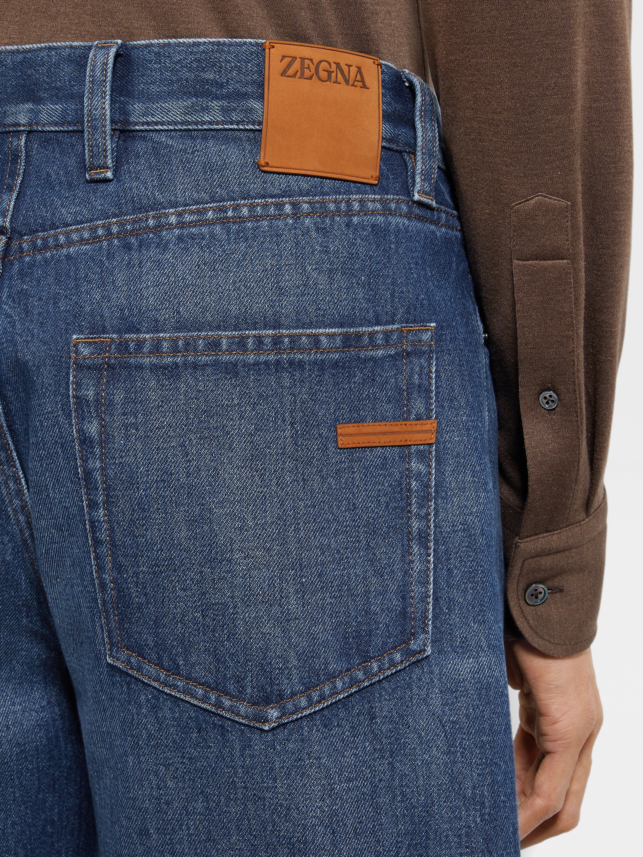 Ink Blue Stone-washed Cotton Roccia Jeans Product detail photo #1