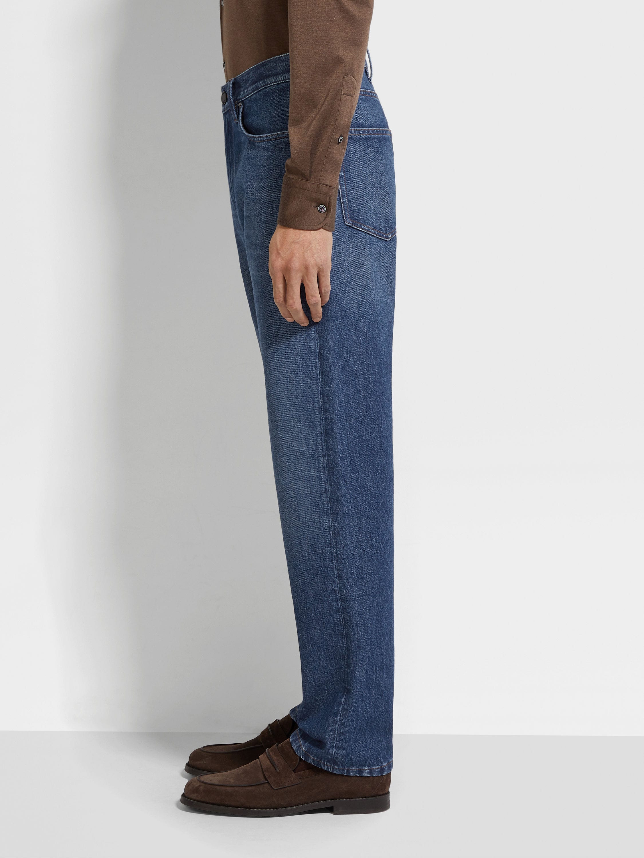 Ink Blue Stone-washed Cotton Roccia Jeans Product detail photo #3