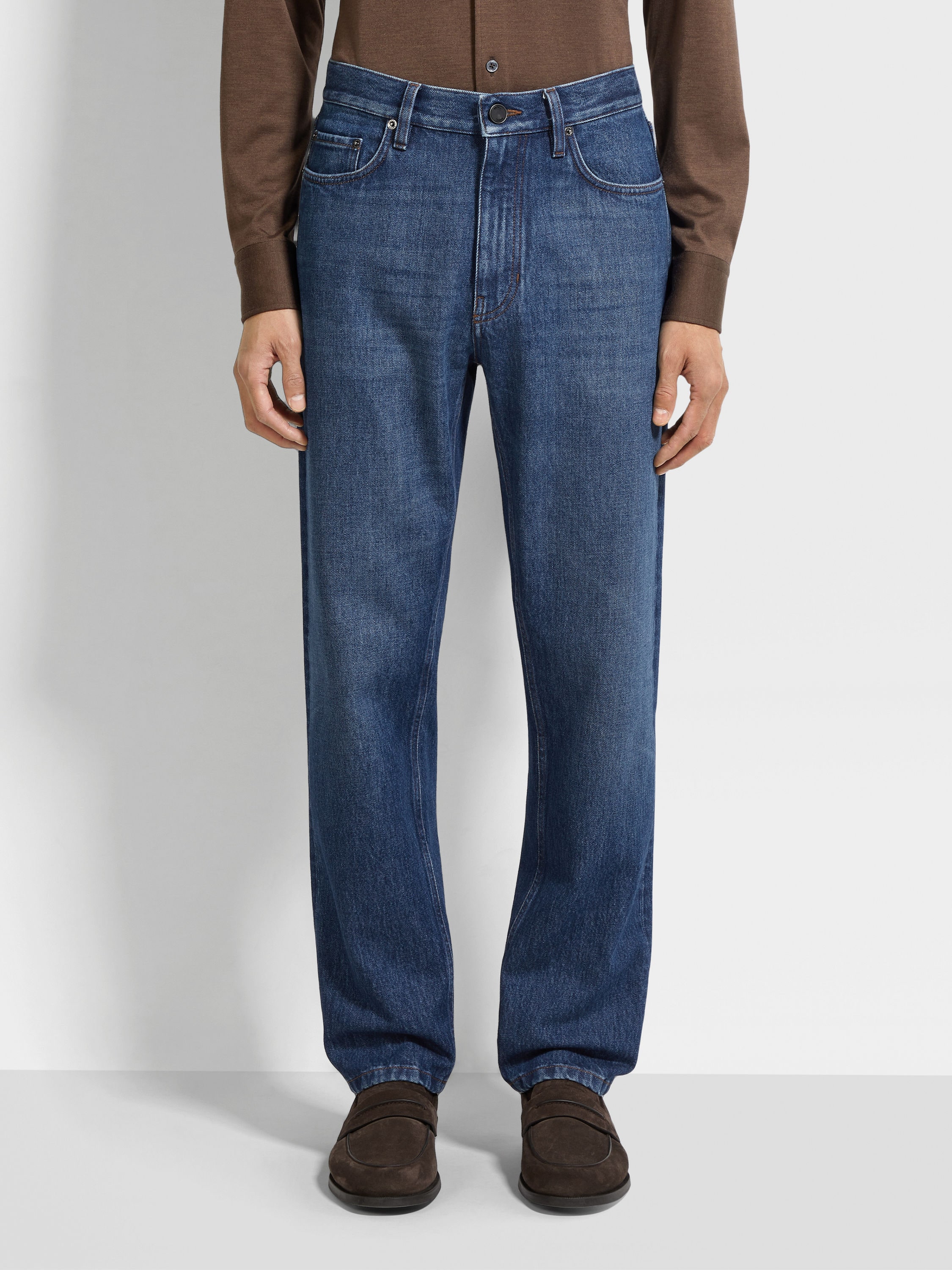 Ink Blue Stone-washed Cotton Roccia Jeans Product detail photo #4