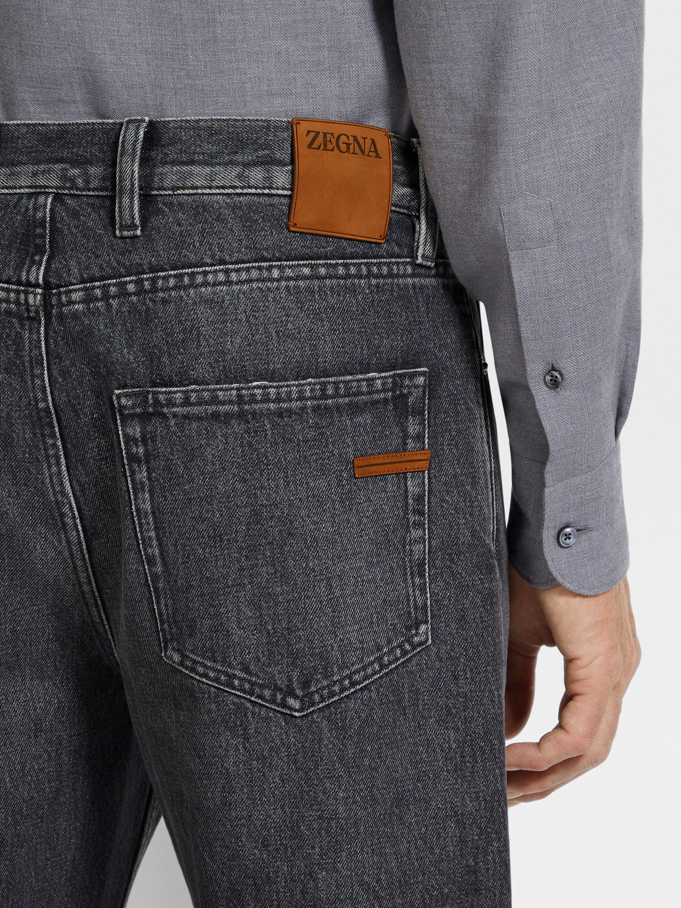 Dark Grey Stone Washed Cotton Roccia Jeans Product detail photo #1