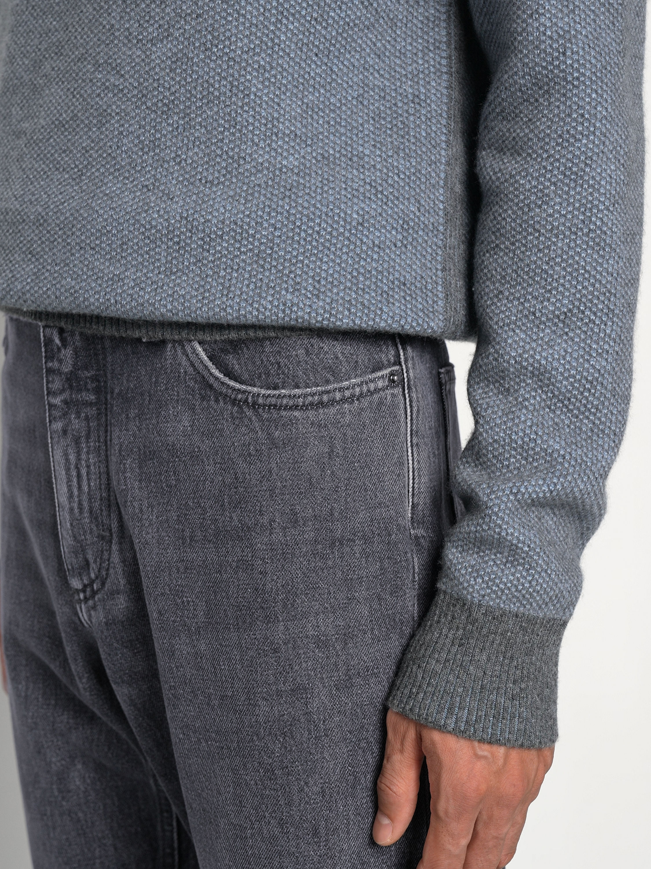 Dark Grey Stone Washed Cotton Roccia Jeans