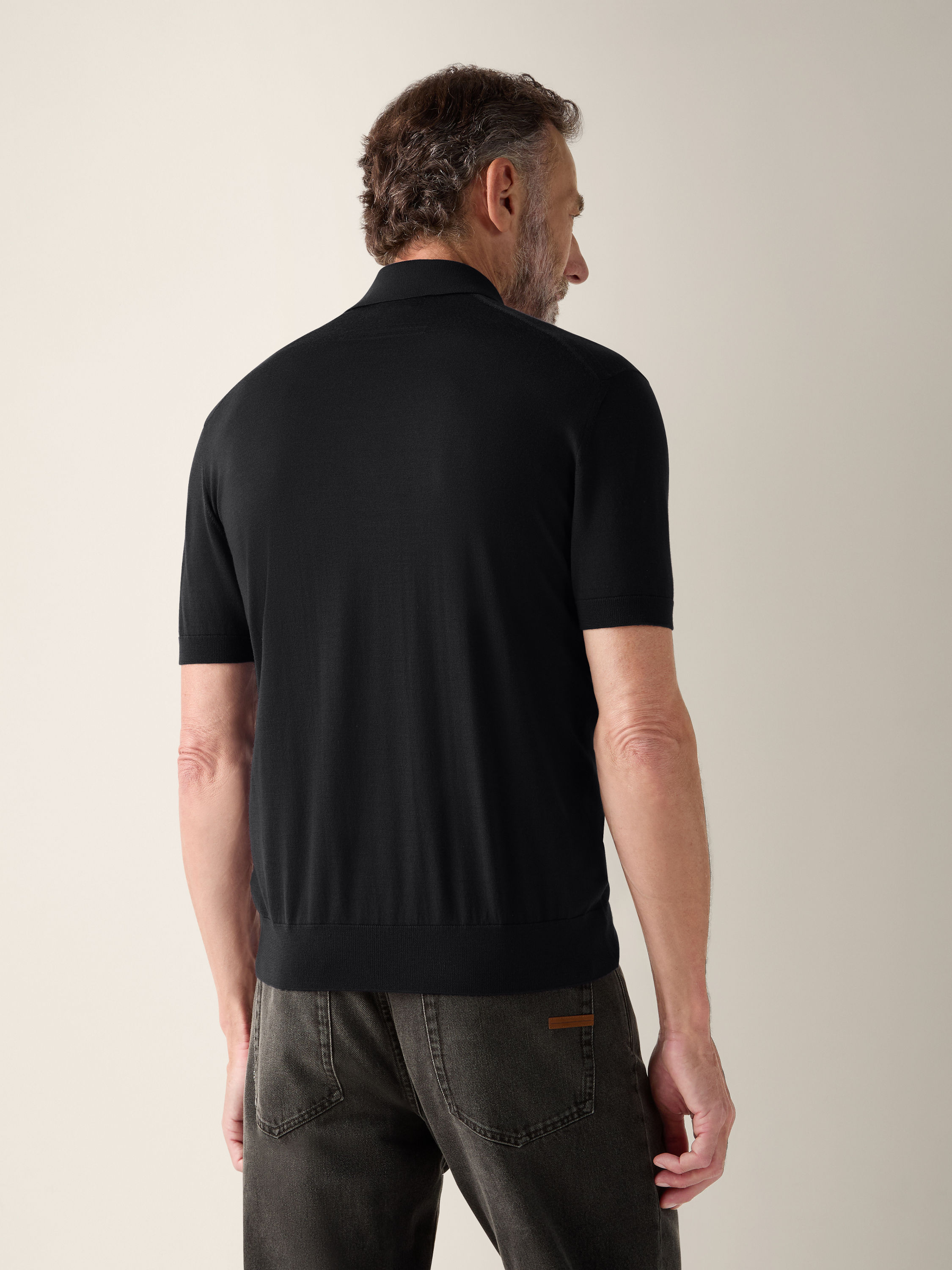 Black Wool Polo Shirt Product detail photo #4