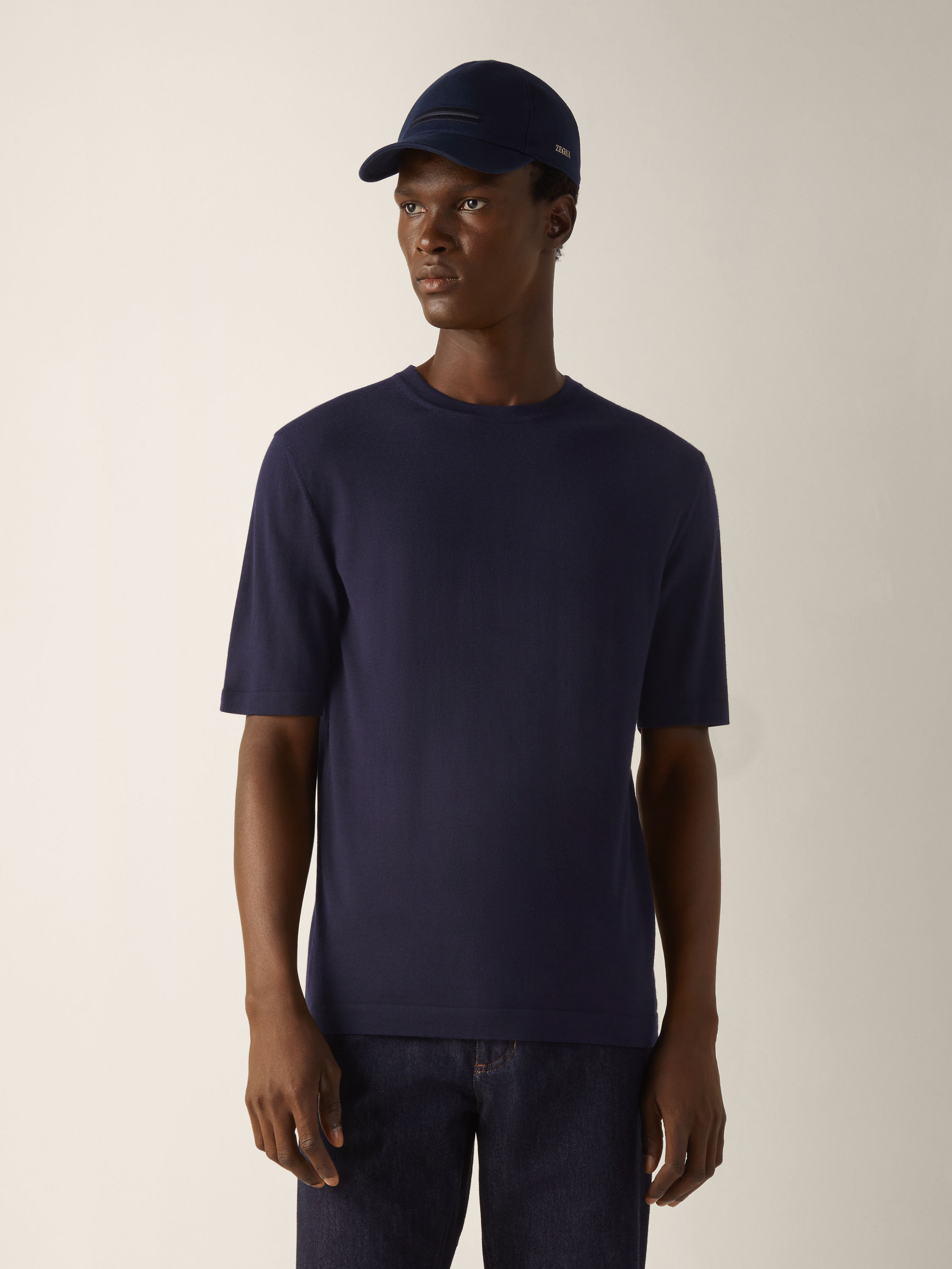 Navy Blue Wool T-shirt Product detail photo #2