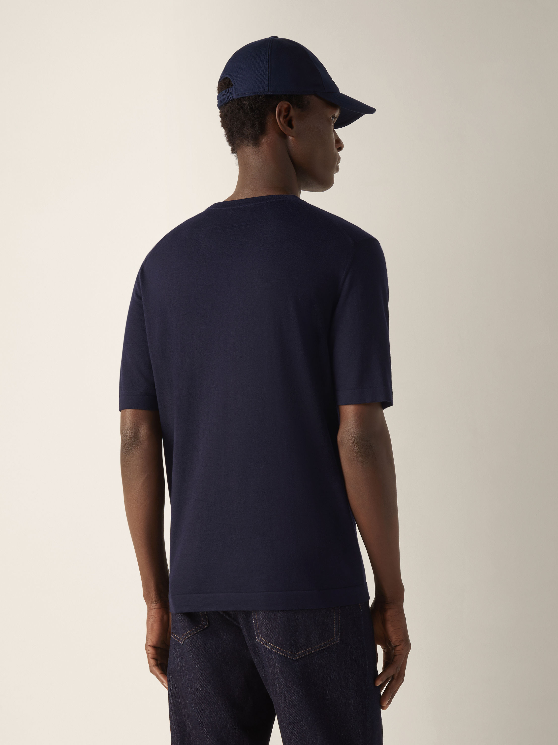 Navy Blue Wool T-shirt Product detail photo #4