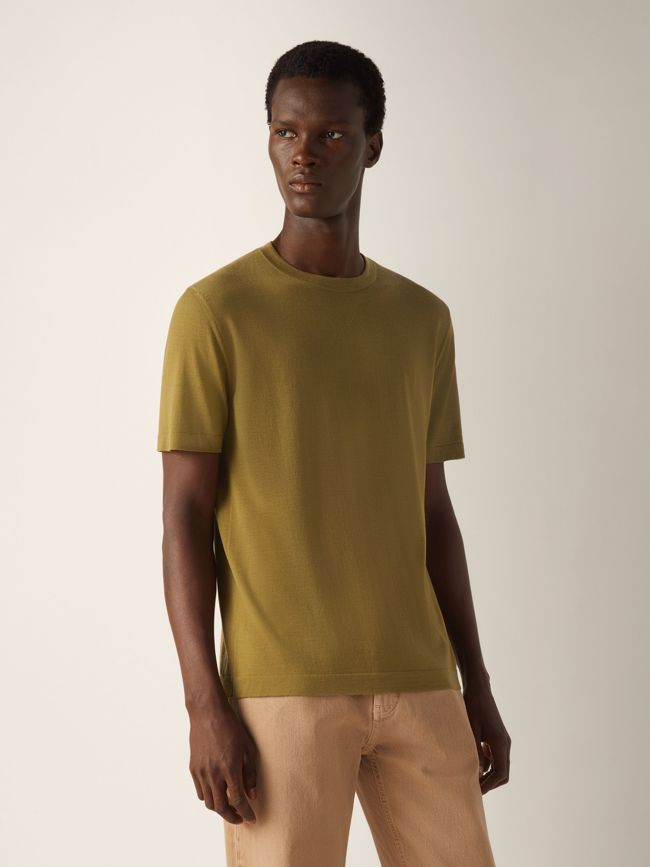 Olive Green Wool T-shirt Product detail photo #2