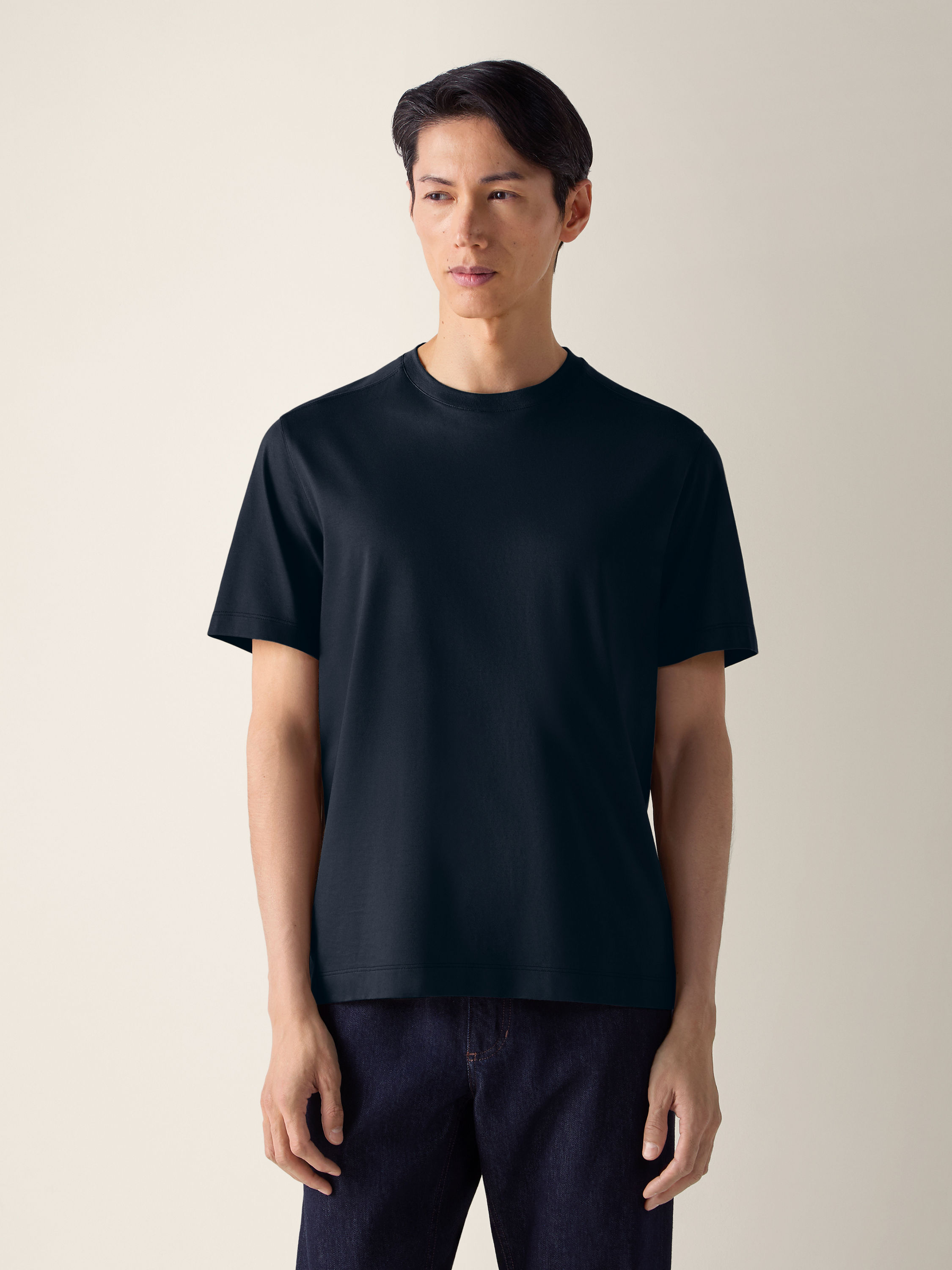 Navy Blue Piquet Cotton T-shirt Product detail photo #2