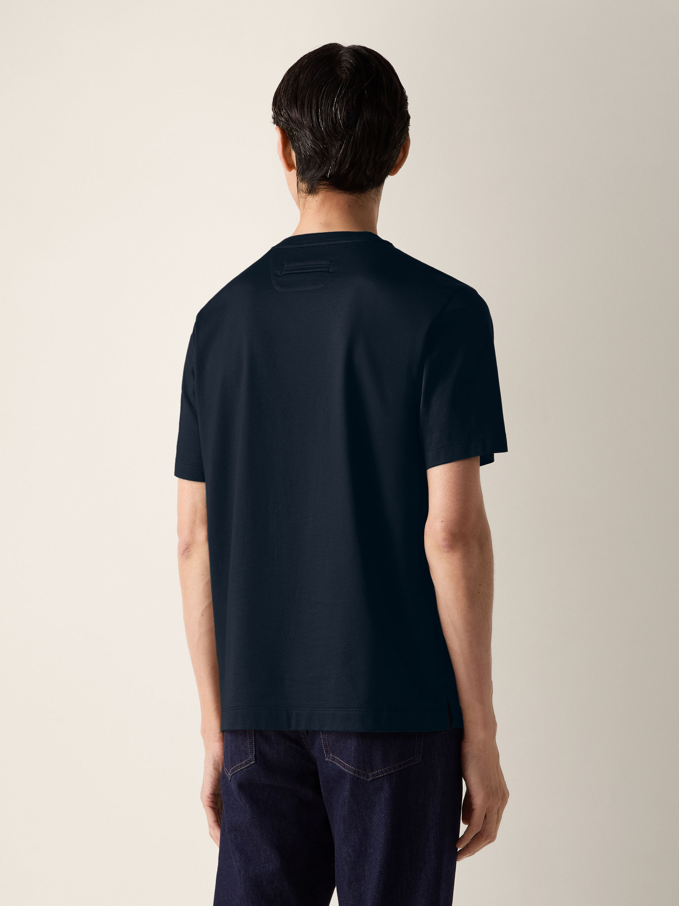 Navy Blue Piquet Cotton T-shirt Product detail photo #3