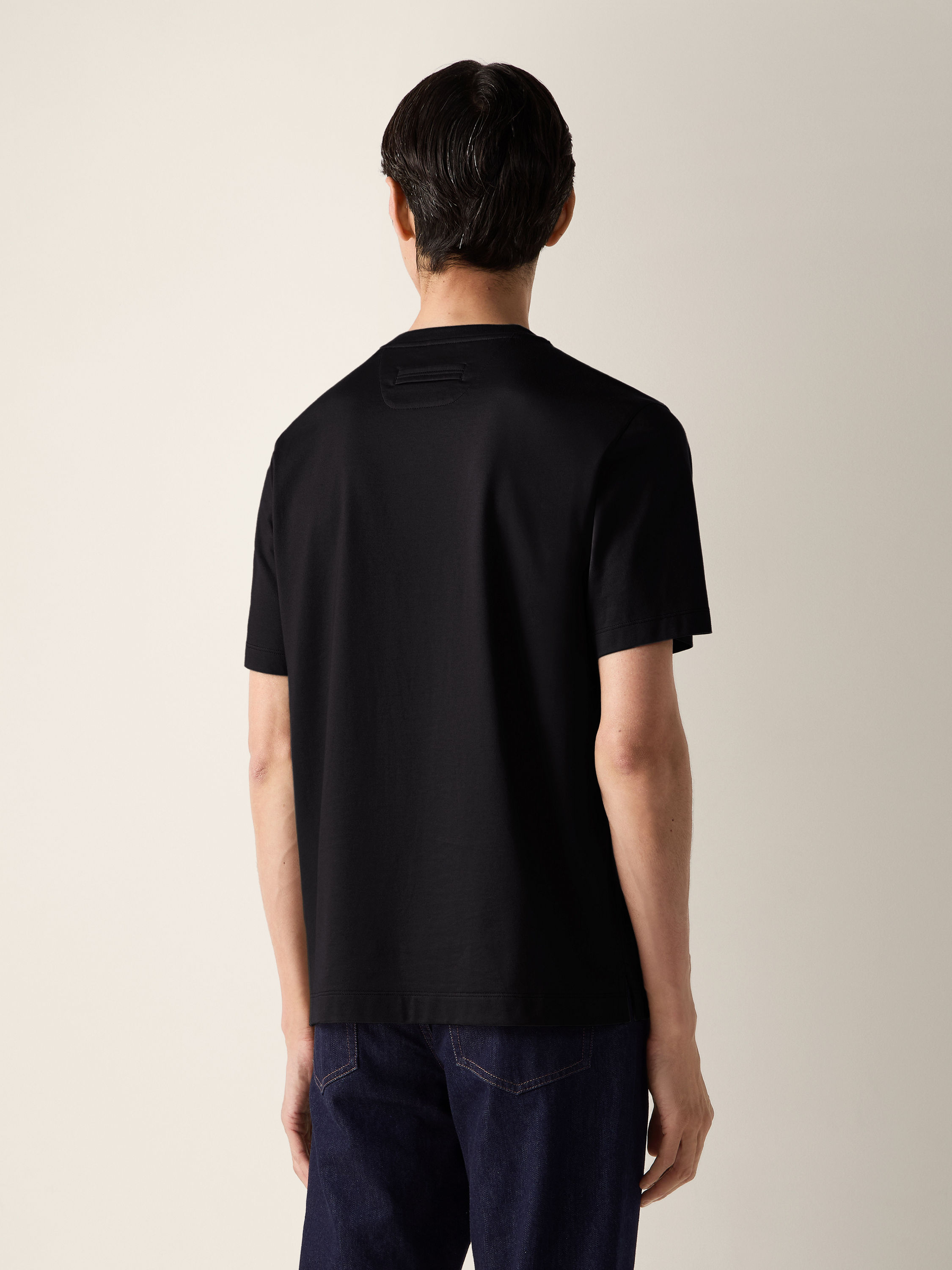 Black Piquet Cotton T-shirt Product detail photo #3