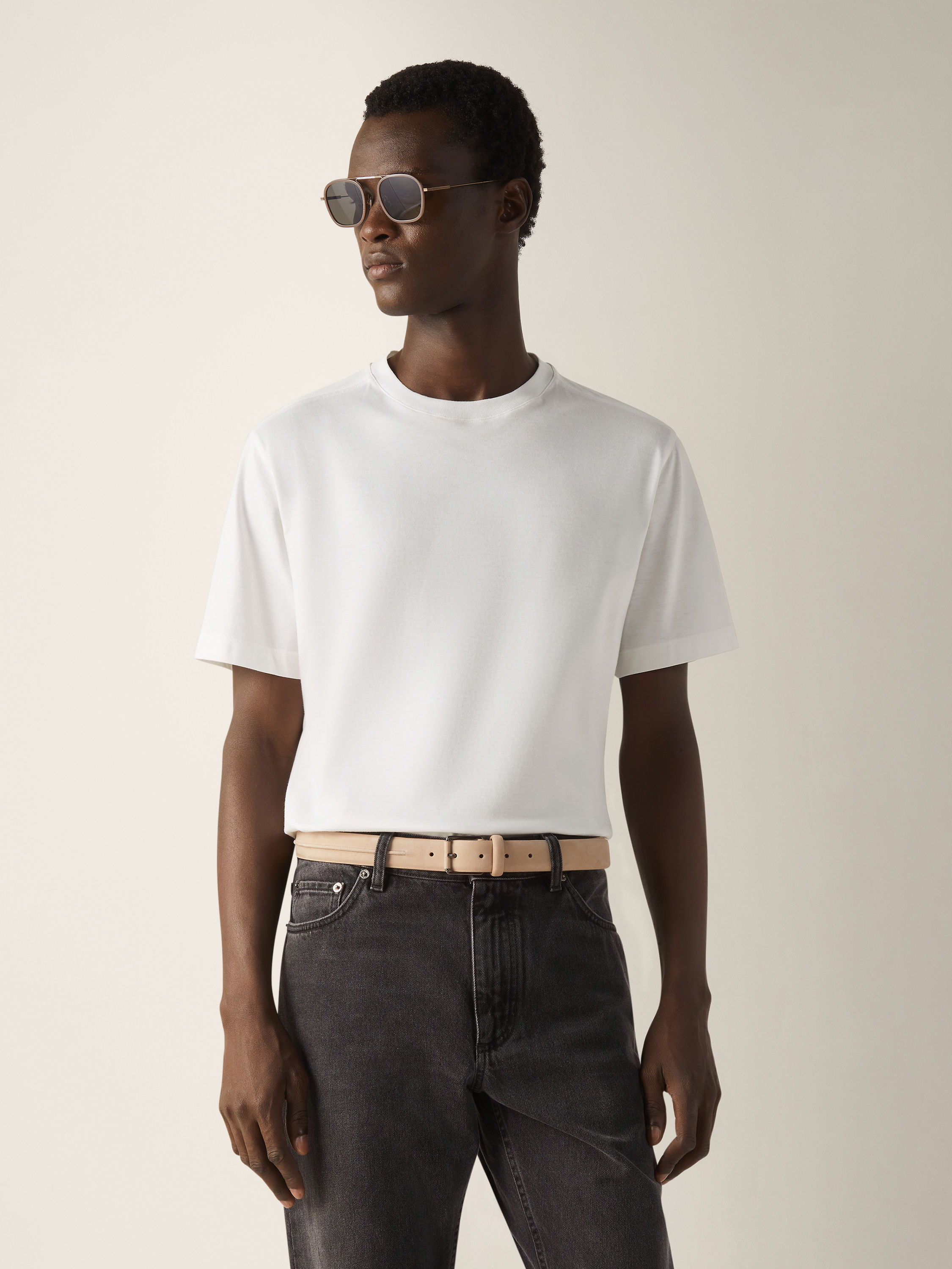 Optical White Piquet Cotton T-shirt Product detail photo #2